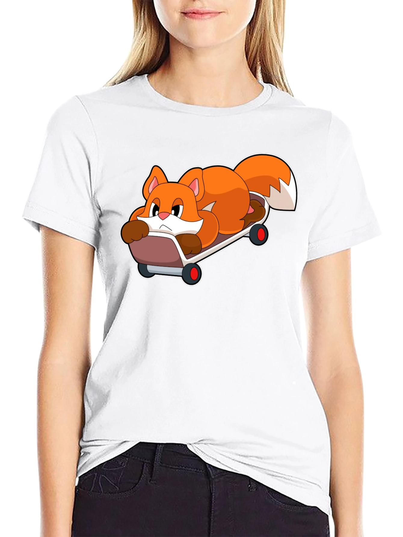 Cool Fox Skateboarder Black T-Shirt