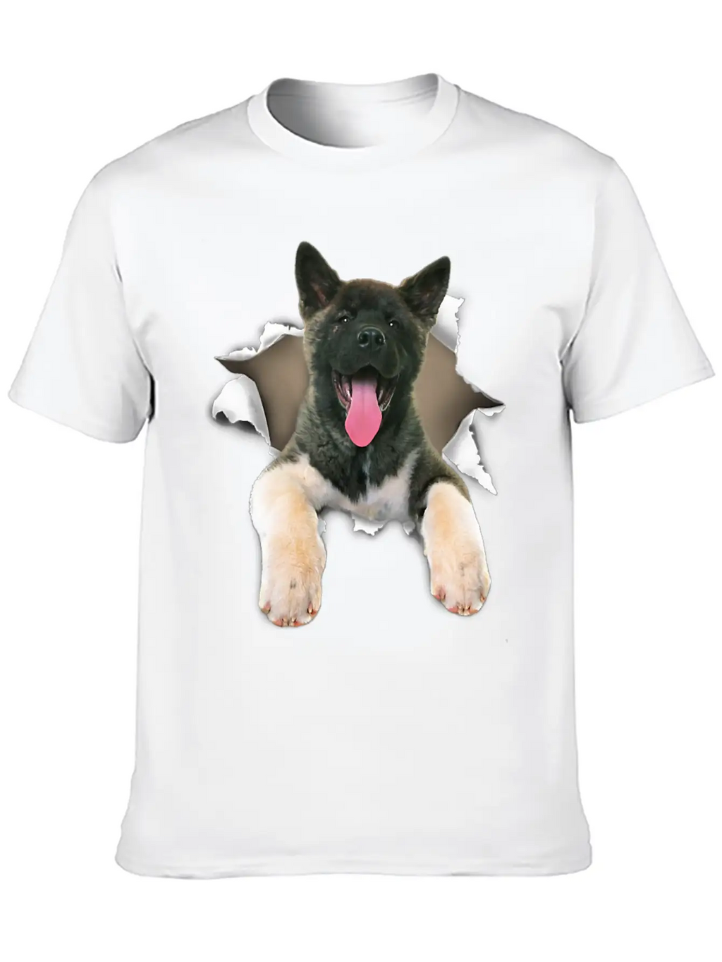 Akita Torn Dog Inside Hole Dog Mid Torn Funny Dog Stylish Everyday T-Shirt – Unisex Basic Cotton Tee