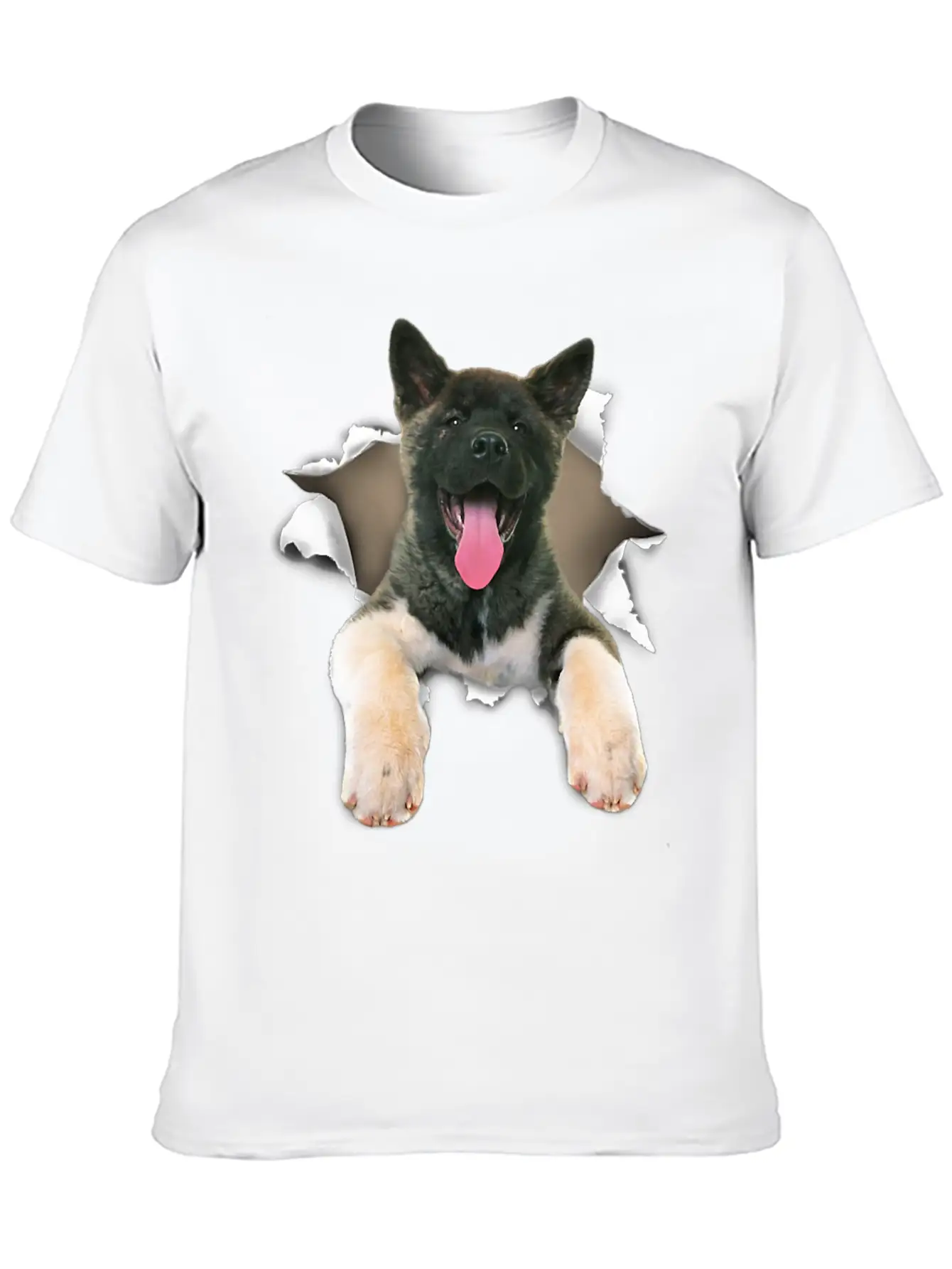 Akita Torn Dog Inside Hole Dog Mid Torn Funny Dog Stylish Everyday T-Shirt – Unisex Basic Cotton Tee