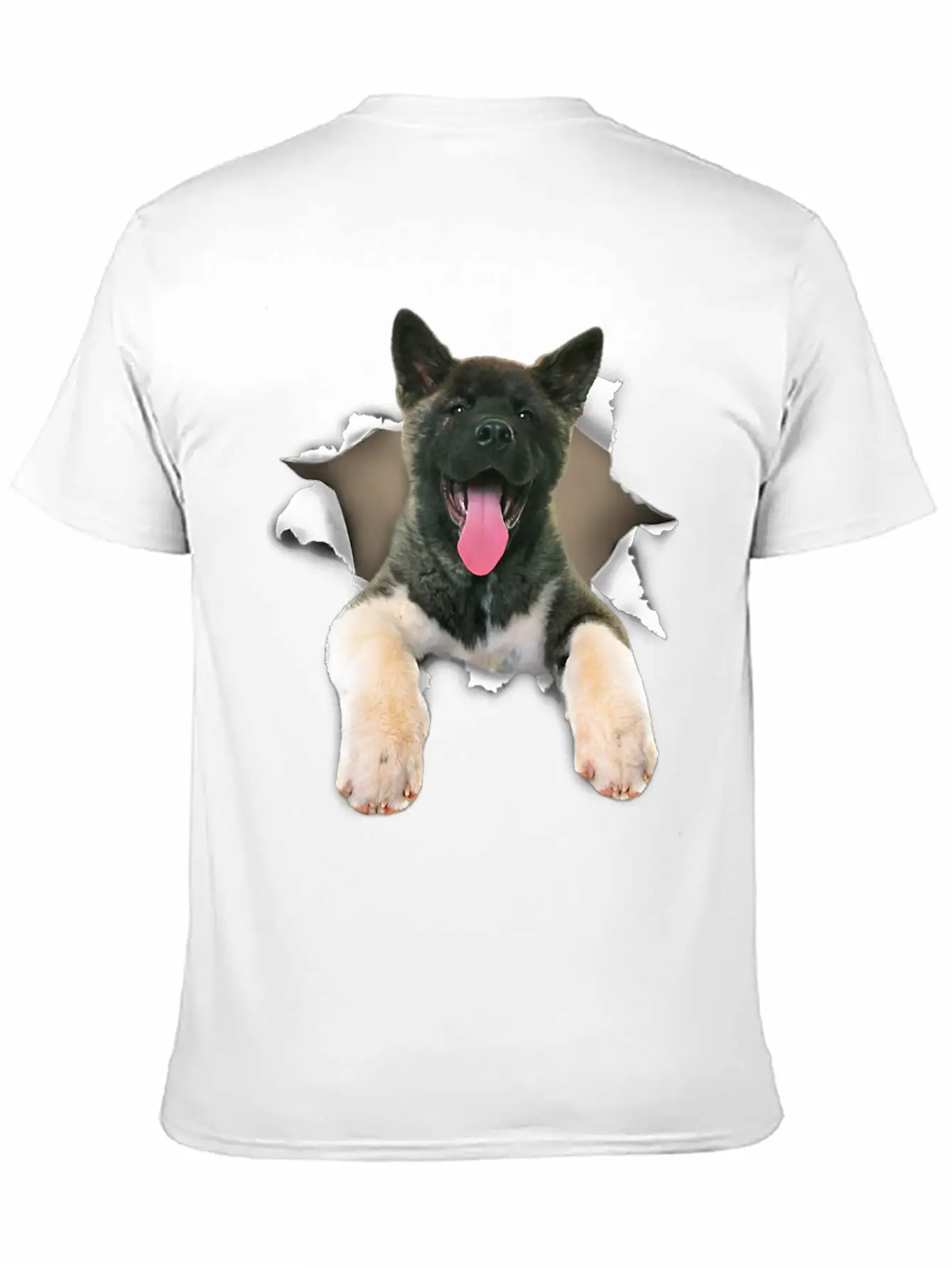 Akita Torn Dog Inside Hole Dog Mid Torn Funny Dog Stylish Everyday T-Shirt – Unisex Basic Cotton Tee