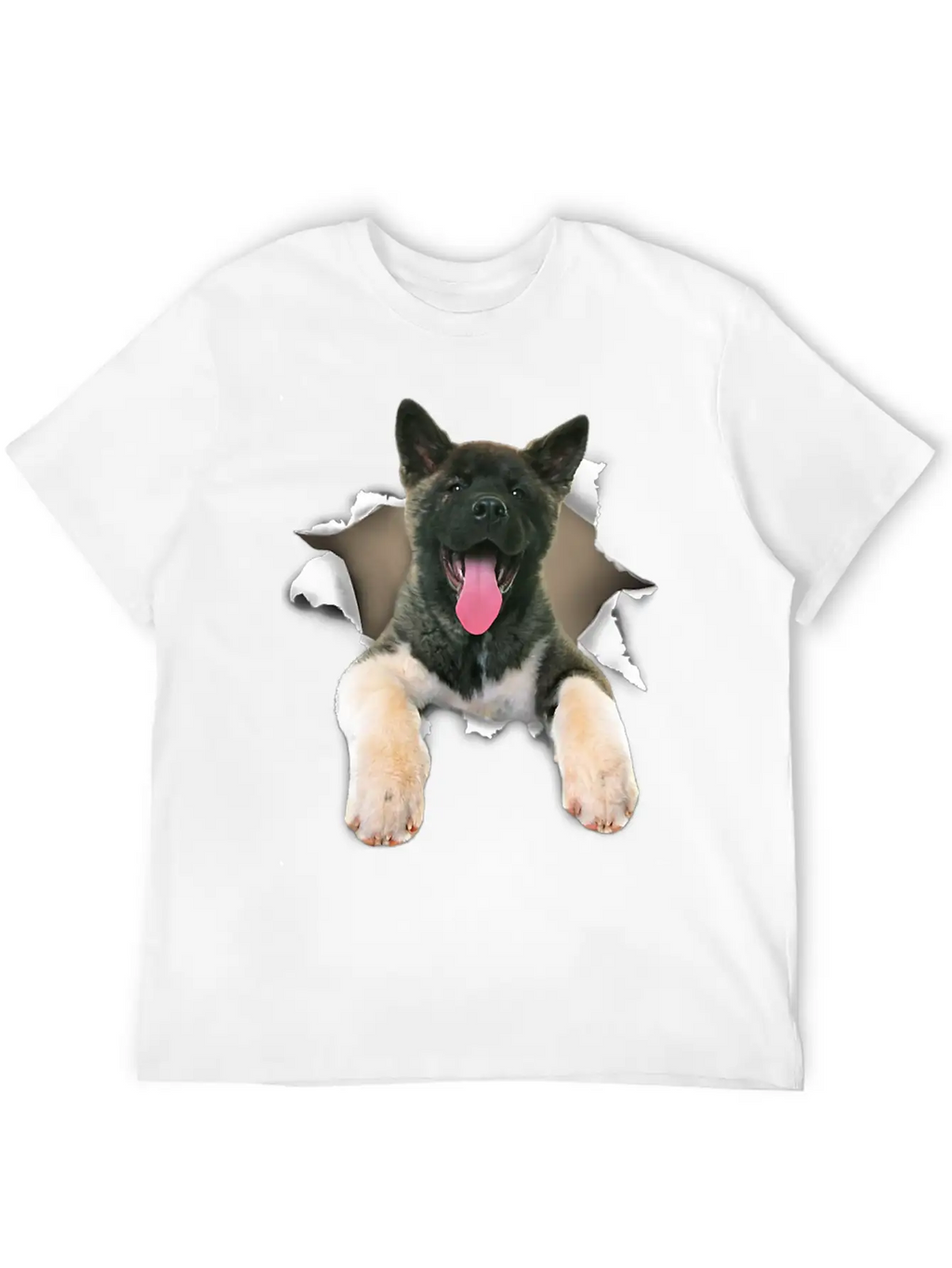 Akita Torn Dog Inside Hole Dog Mid Torn Funny Dog Stylish Everyday T-Shirt – Unisex Basic Cotton Tee