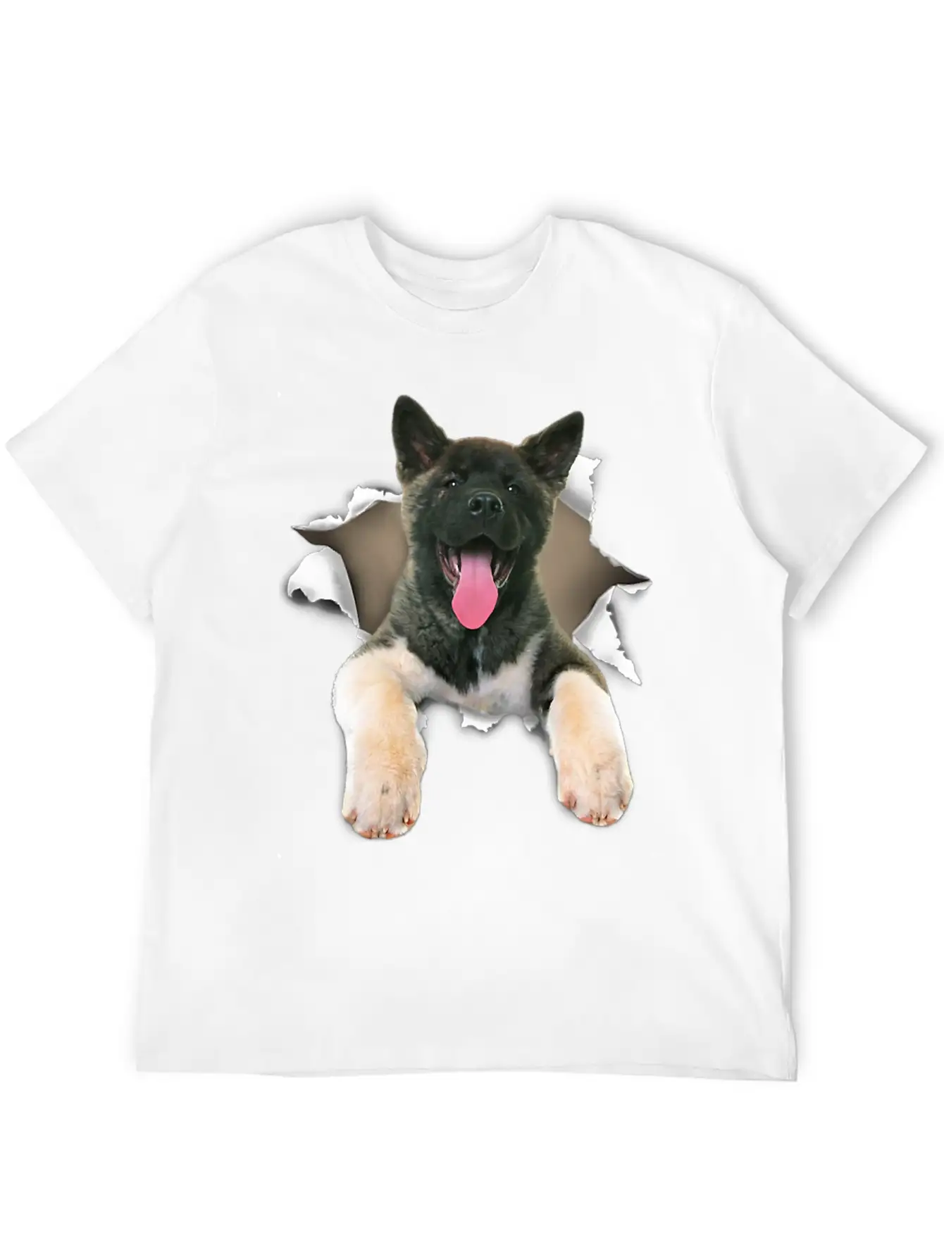 Akita Torn Dog Inside Hole Dog Mid Torn Funny Dog Stylish Everyday T-Shirt – Unisex Basic Cotton Tee