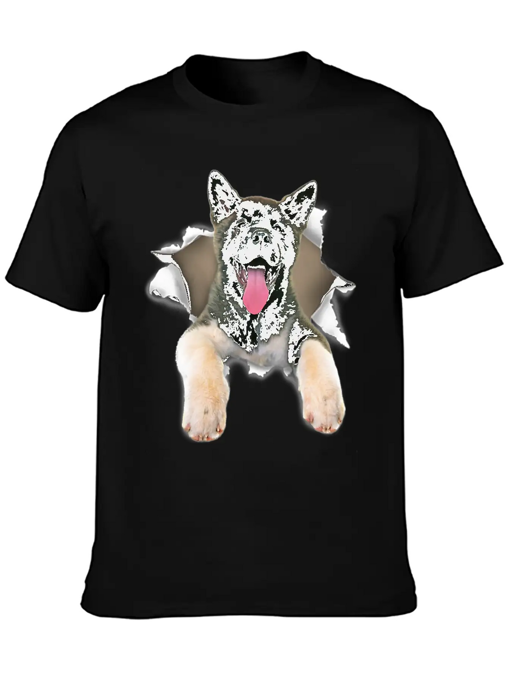 Akita Torn Dog Inside Hole Dog Mid Torn Funny Dog Stylish Everyday T-Shirt – Unisex Basic Cotton Tee