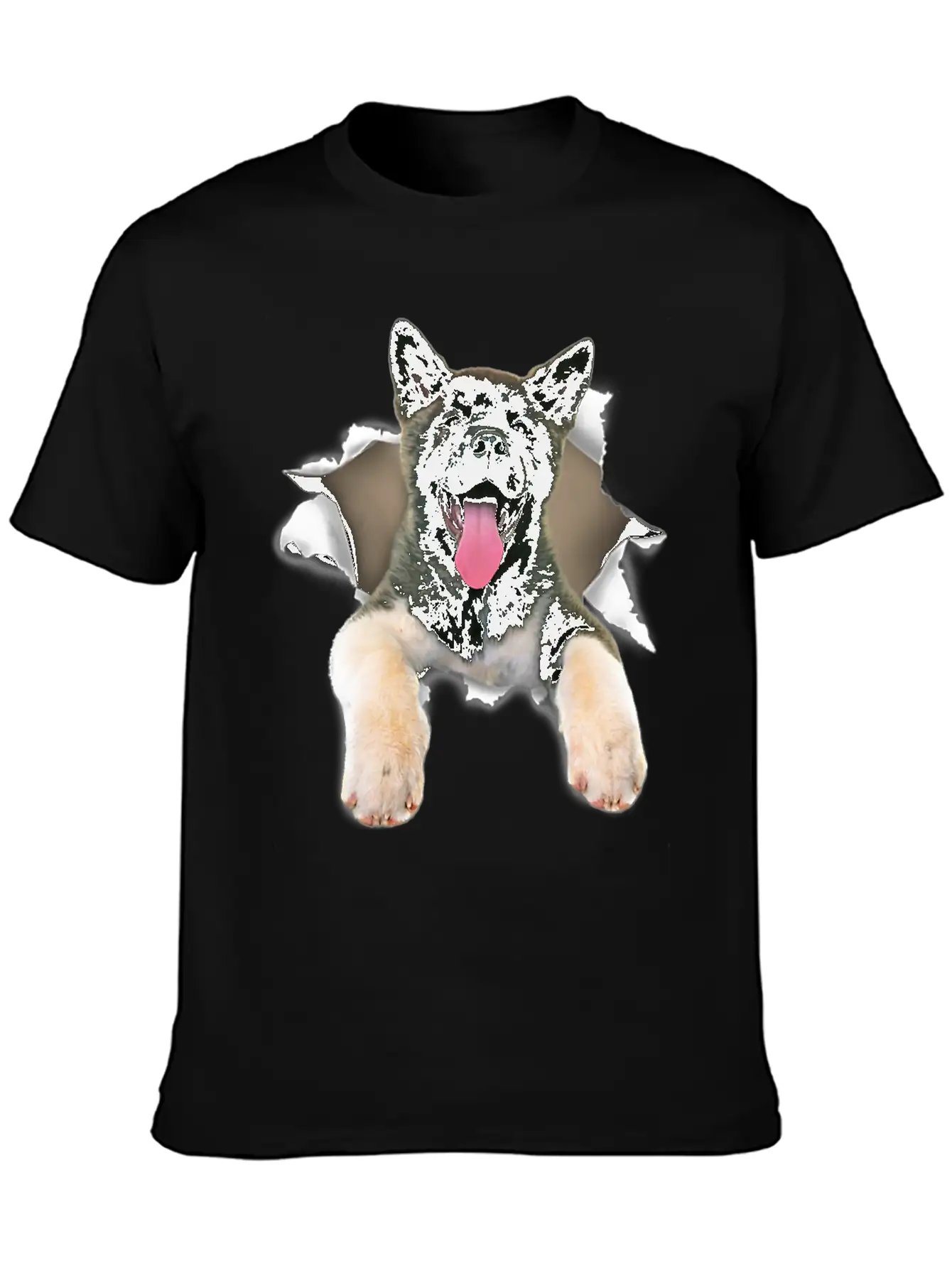 Akita Torn Dog Inside Hole Dog Mid Torn Funny Dog Stylish Everyday T-Shirt – Unisex Basic Cotton Tee
