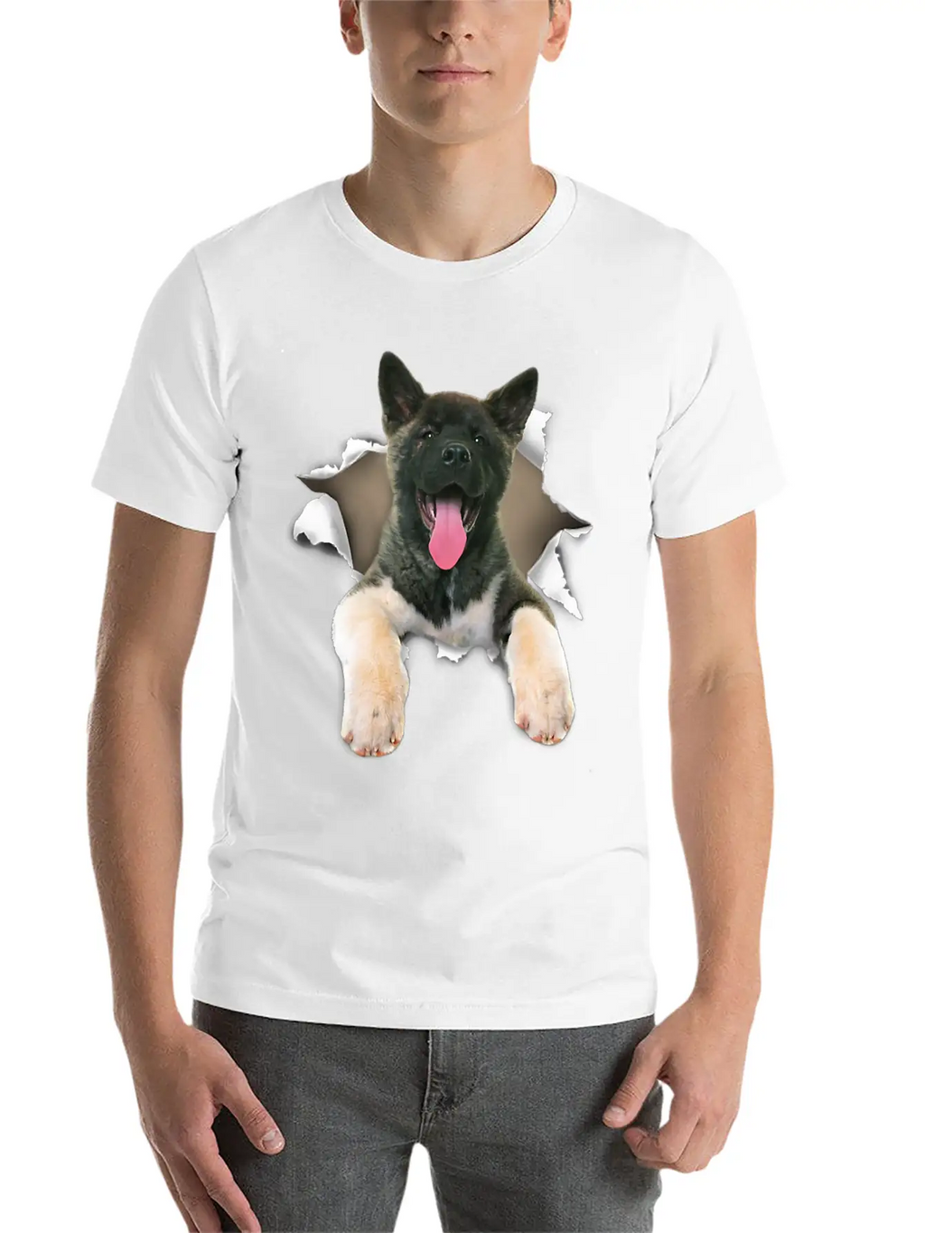 Akita Torn Dog Inside Hole Dog Mid Torn Funny Dog Stylish Everyday T-Shirt – Unisex Basic Cotton Tee