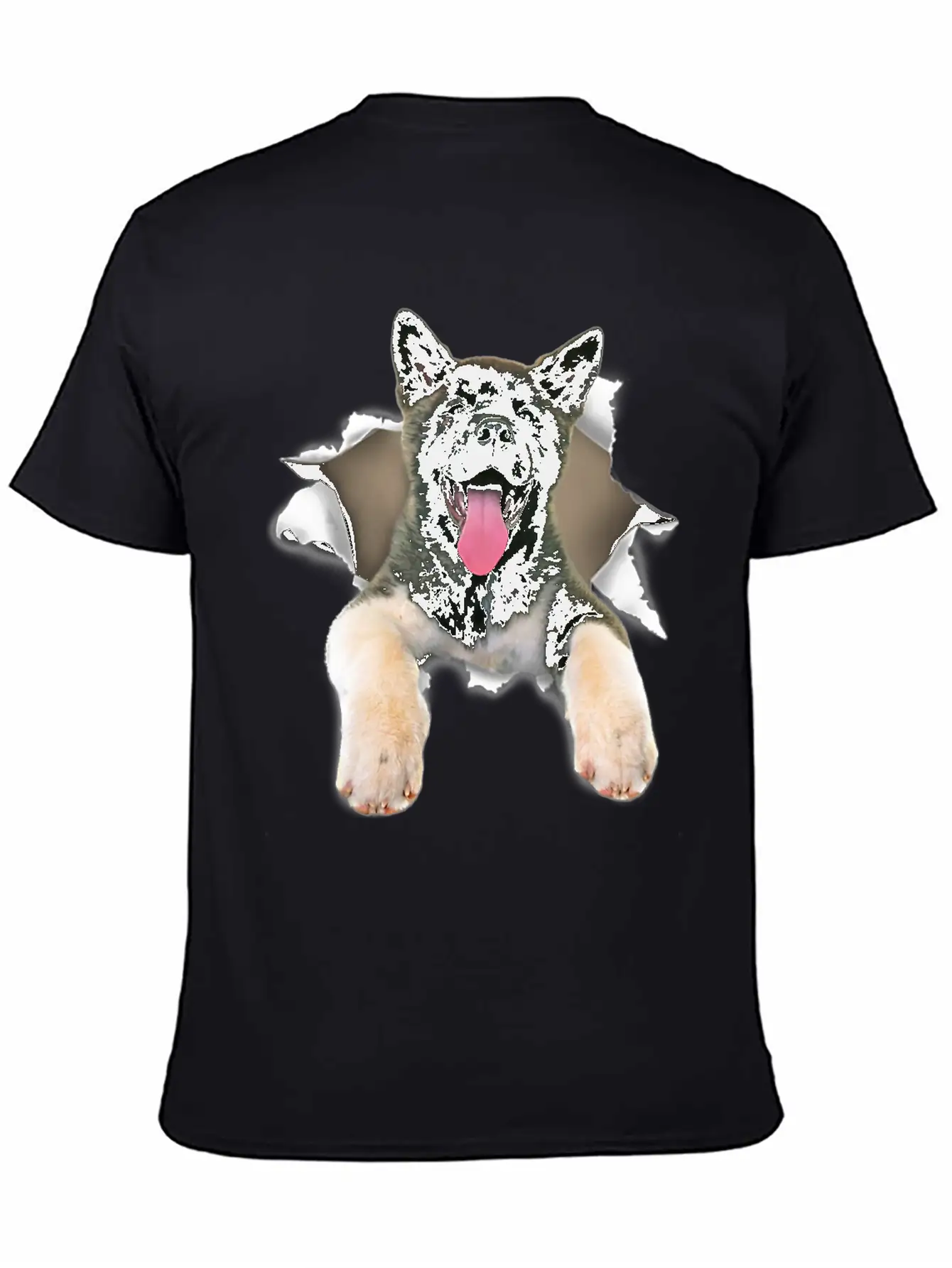 Akita Torn Dog Inside Hole Dog Mid Torn Funny Dog Stylish Everyday T-Shirt – Unisex Basic Cotton Tee