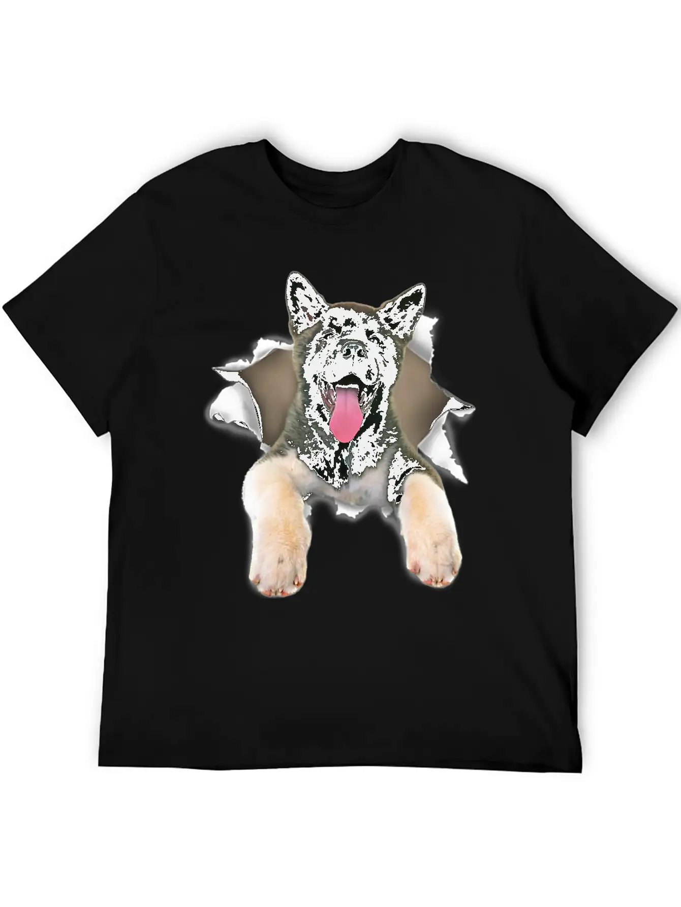 Akita Torn Dog Inside Hole Dog Mid Torn Funny Dog Stylish Everyday T-Shirt – Unisex Basic Cotton Tee