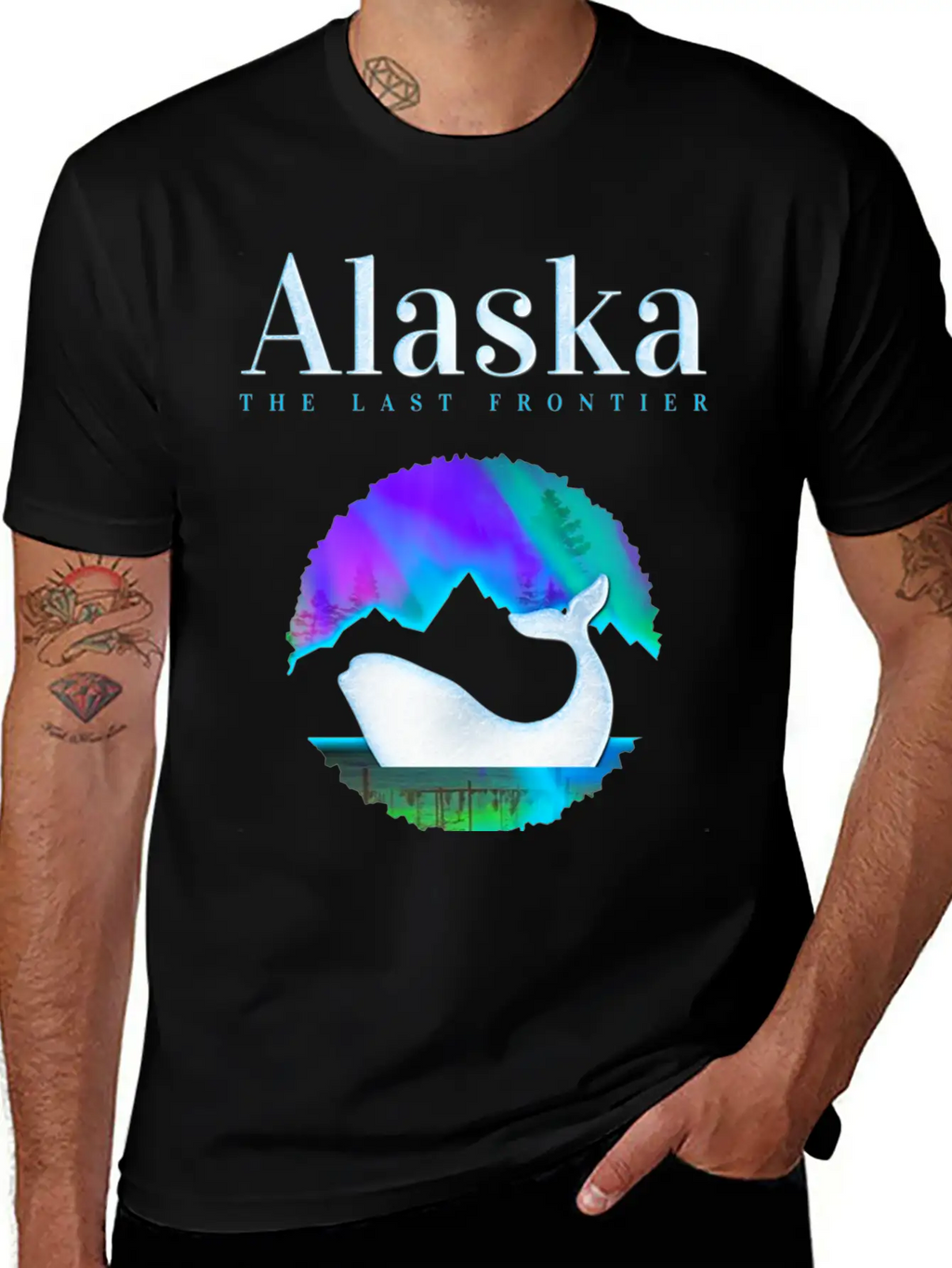 Alaska Northern Lights Orca Whale With Aurora Unisex Casual T-Shirt – Clean Design For Daily Comfort