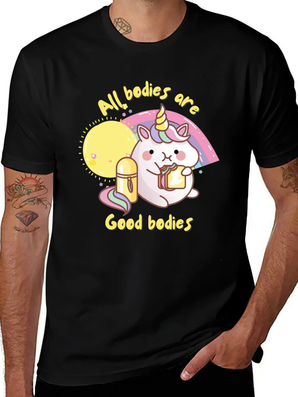 All Bodies Are Good Bodies, Funny Unicorn Unisex Casual T-Shirt – Clean Design For Daily Comfort