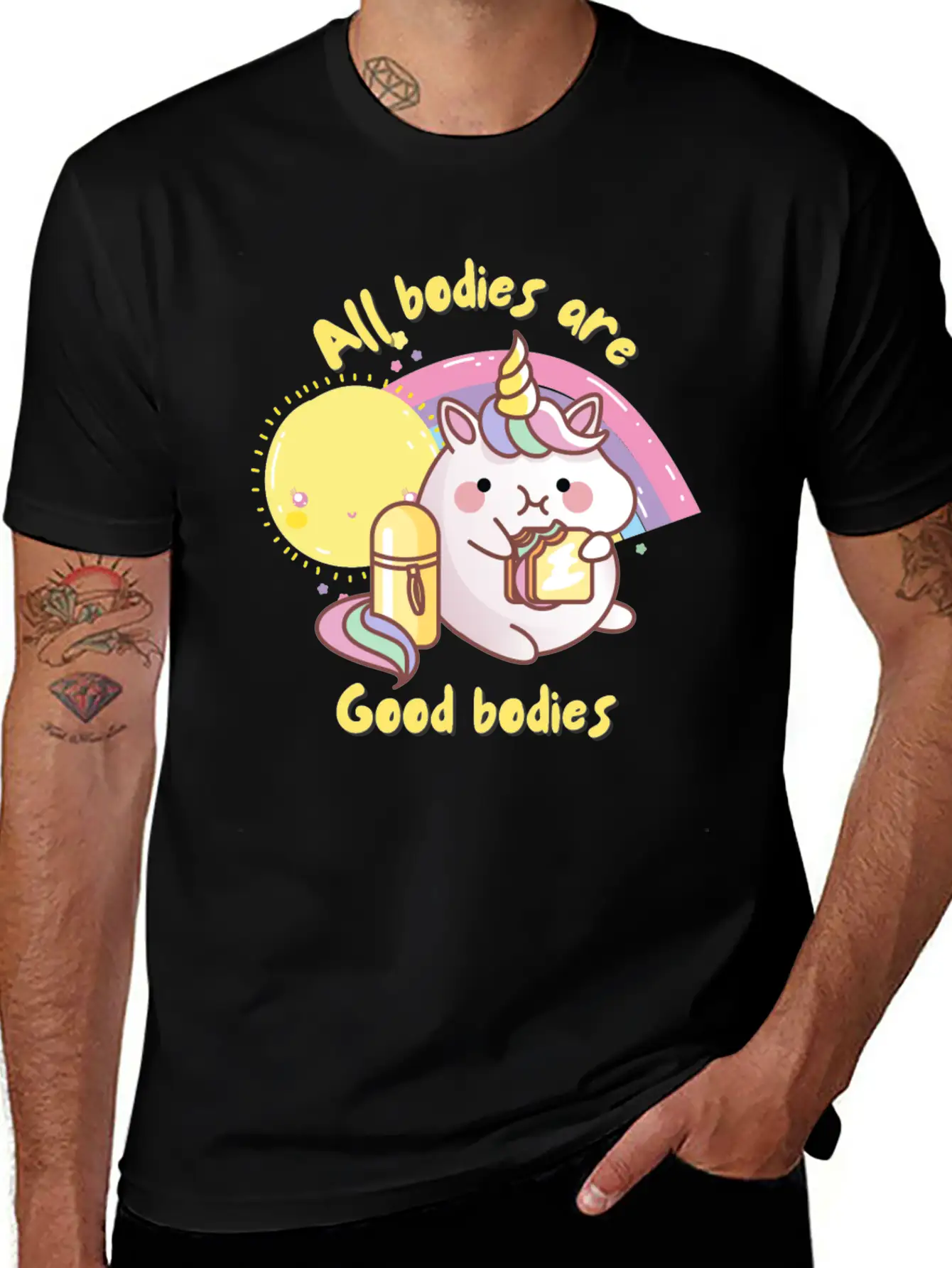 All Bodies Are Good Bodies, Funny Unicorn Unisex Casual T-Shirt – Clean Design For Daily Comfort