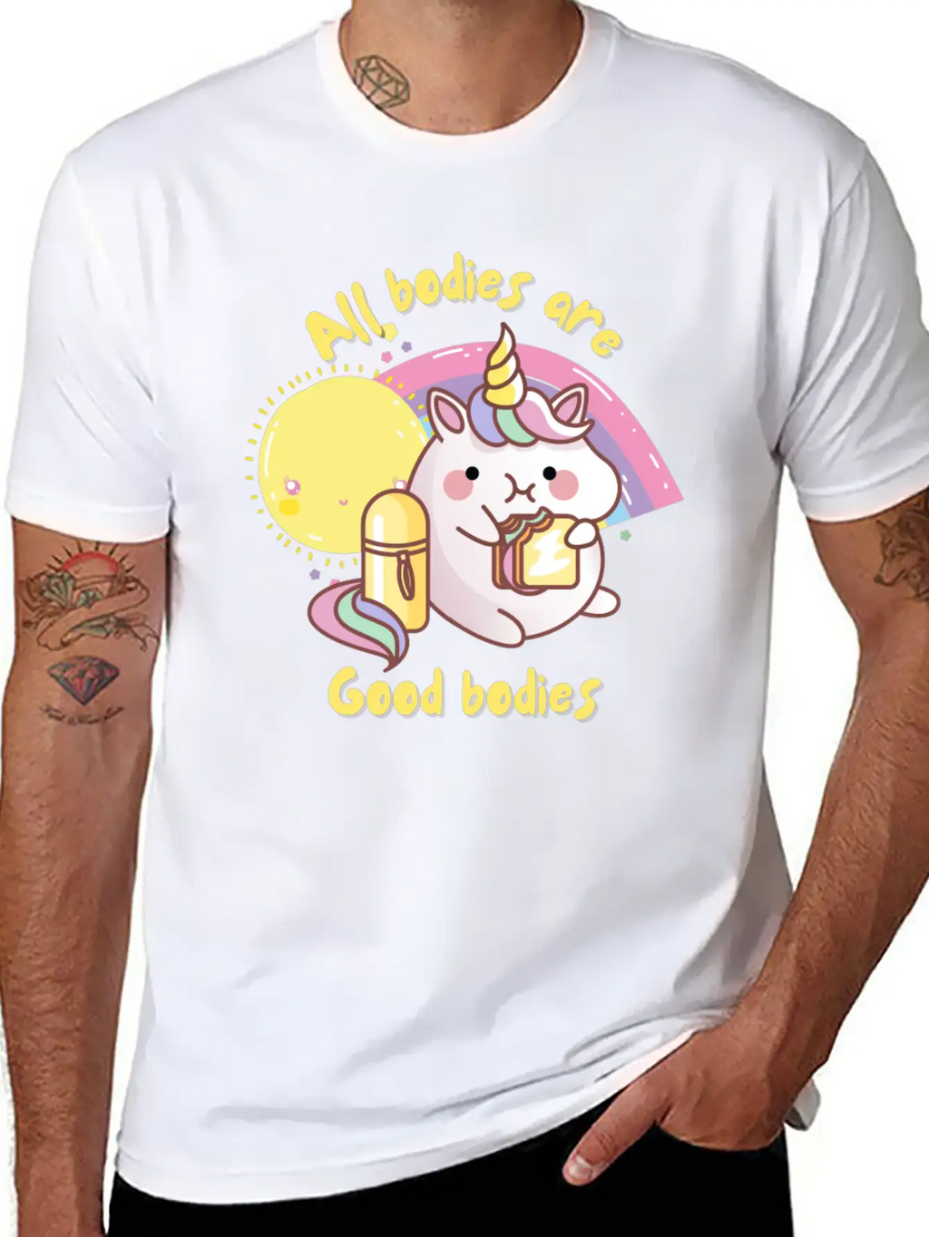 All Bodies Are Good Bodies, Funny Unicorn Unisex Casual T-Shirt – Clean Design For Daily Comfort