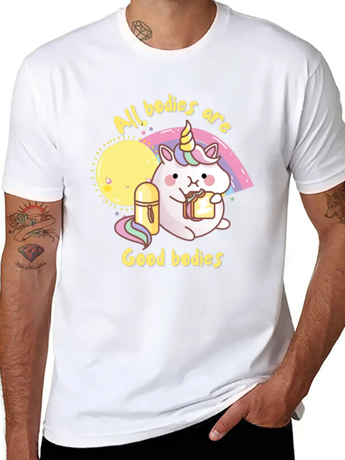 All Bodies Are Good Bodies, Funny Unicorn Unisex Casual T-Shirt – Clean Design For Daily Comfort