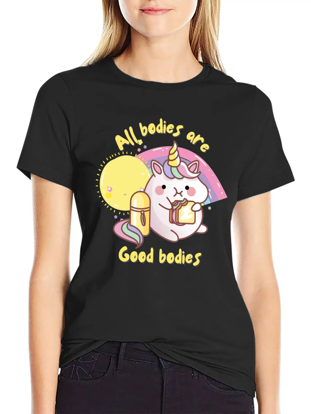 All Bodies Are Good Bodies, Funny Unicorn Unisex Casual T-Shirt – Clean Design For Daily Comfort