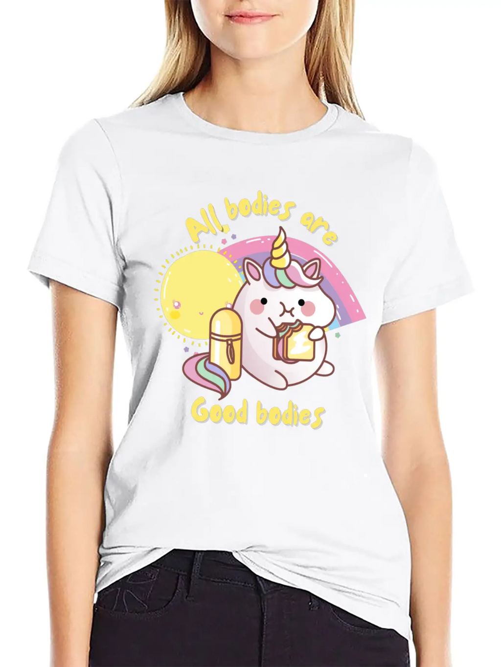 All Bodies Are Good Bodies, Funny Unicorn Unisex Casual T-Shirt – Clean Design For Daily Comfort