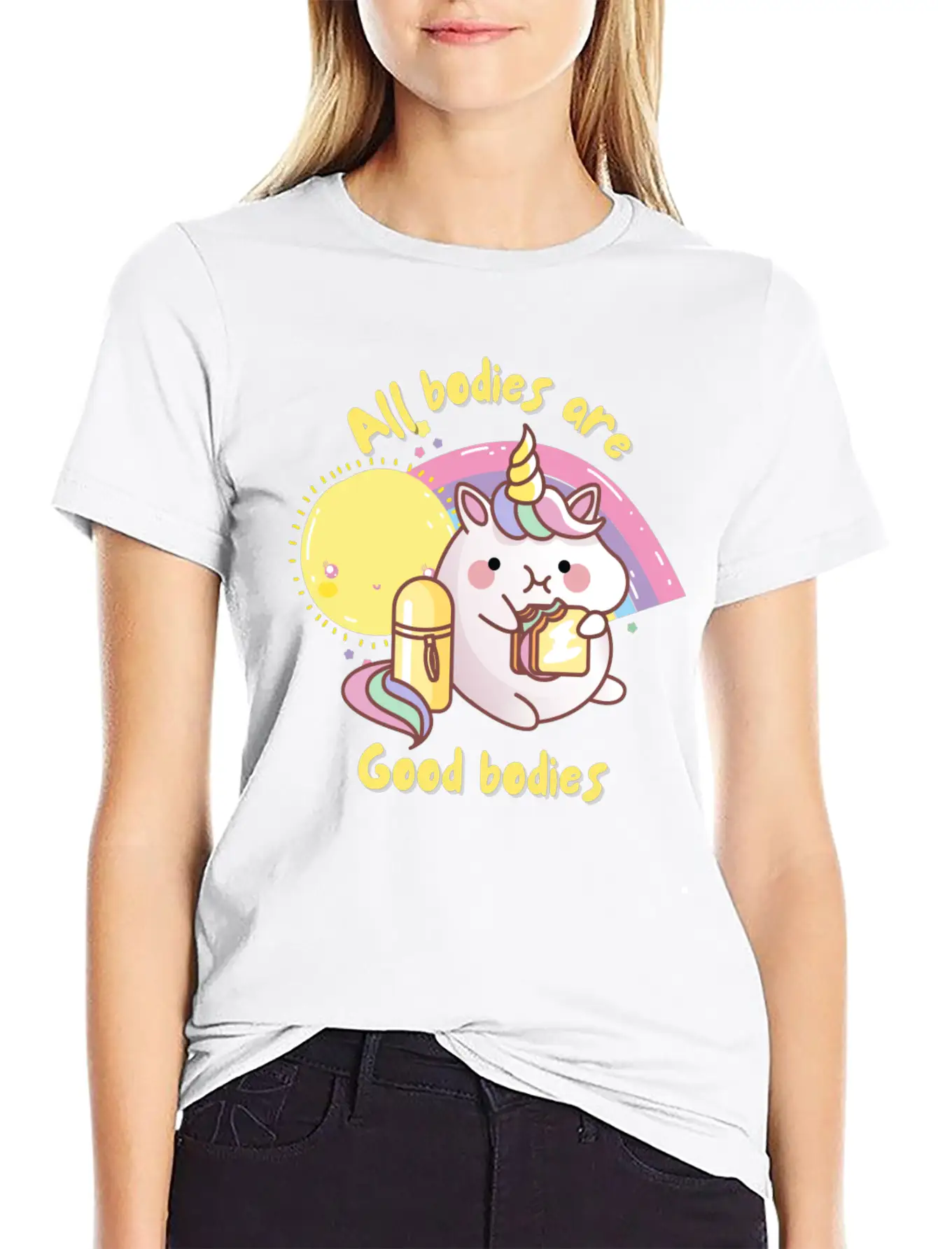 All Bodies Are Good Bodies, Funny Unicorn Unisex Casual T-Shirt – Clean Design For Daily Comfort