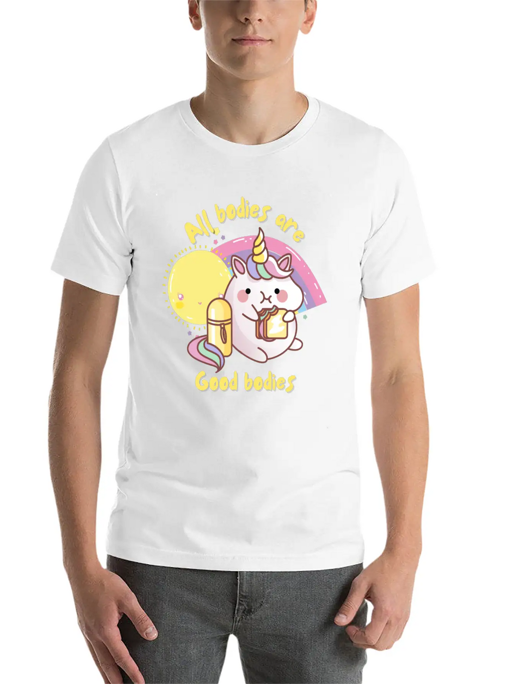 All Bodies Are Good Bodies, Funny Unicorn Unisex Casual T-Shirt – Clean Design For Daily Comfort