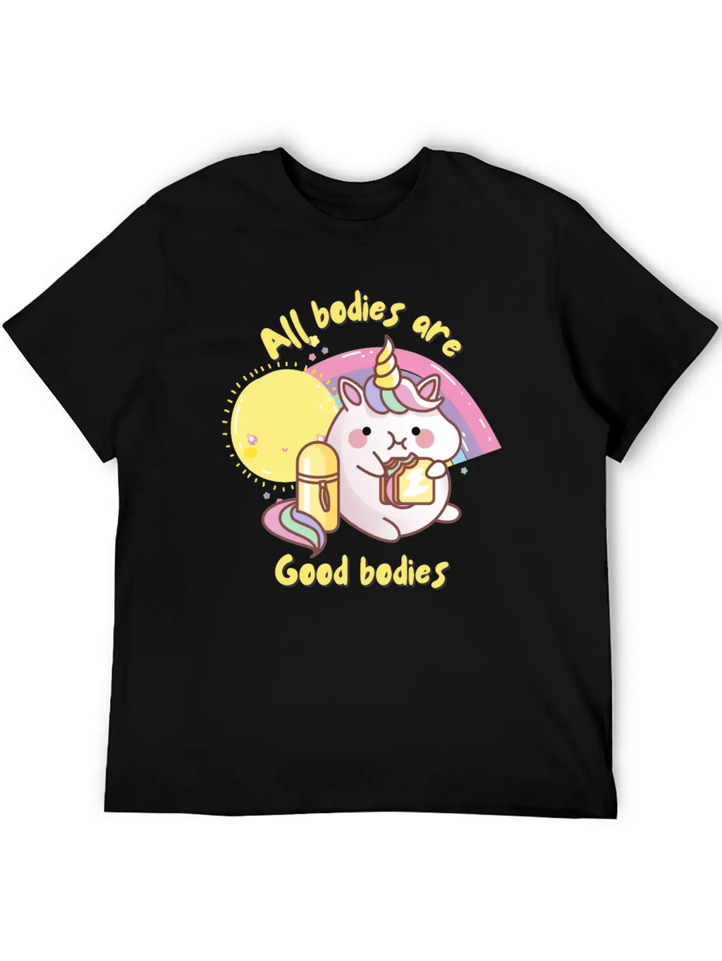 All Bodies Are Good Bodies, Funny Unicorn Unisex Casual T-Shirt – Clean Design For Daily Comfort