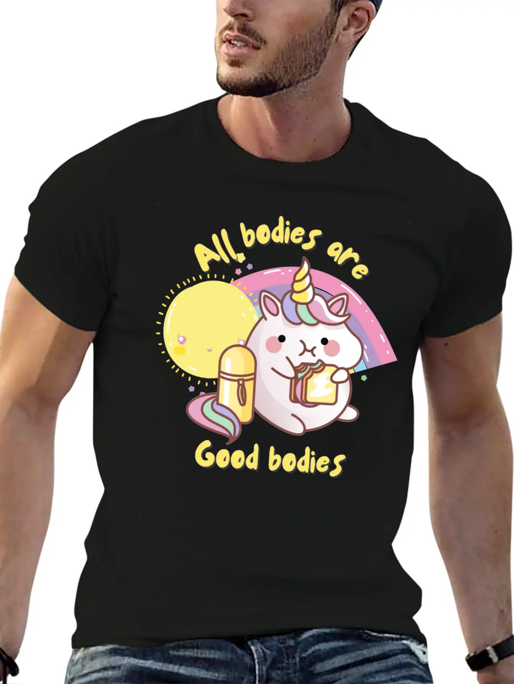 All Bodies Are Good Bodies, Funny Unicorn Unisex Casual T-Shirt – Clean Design For Daily Comfort