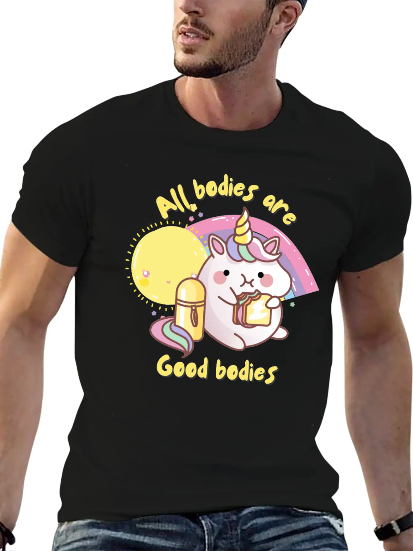All Bodies Are Good Bodies, Funny Unicorn Unisex Casual T-Shirt – Clean Design For Daily Comfort