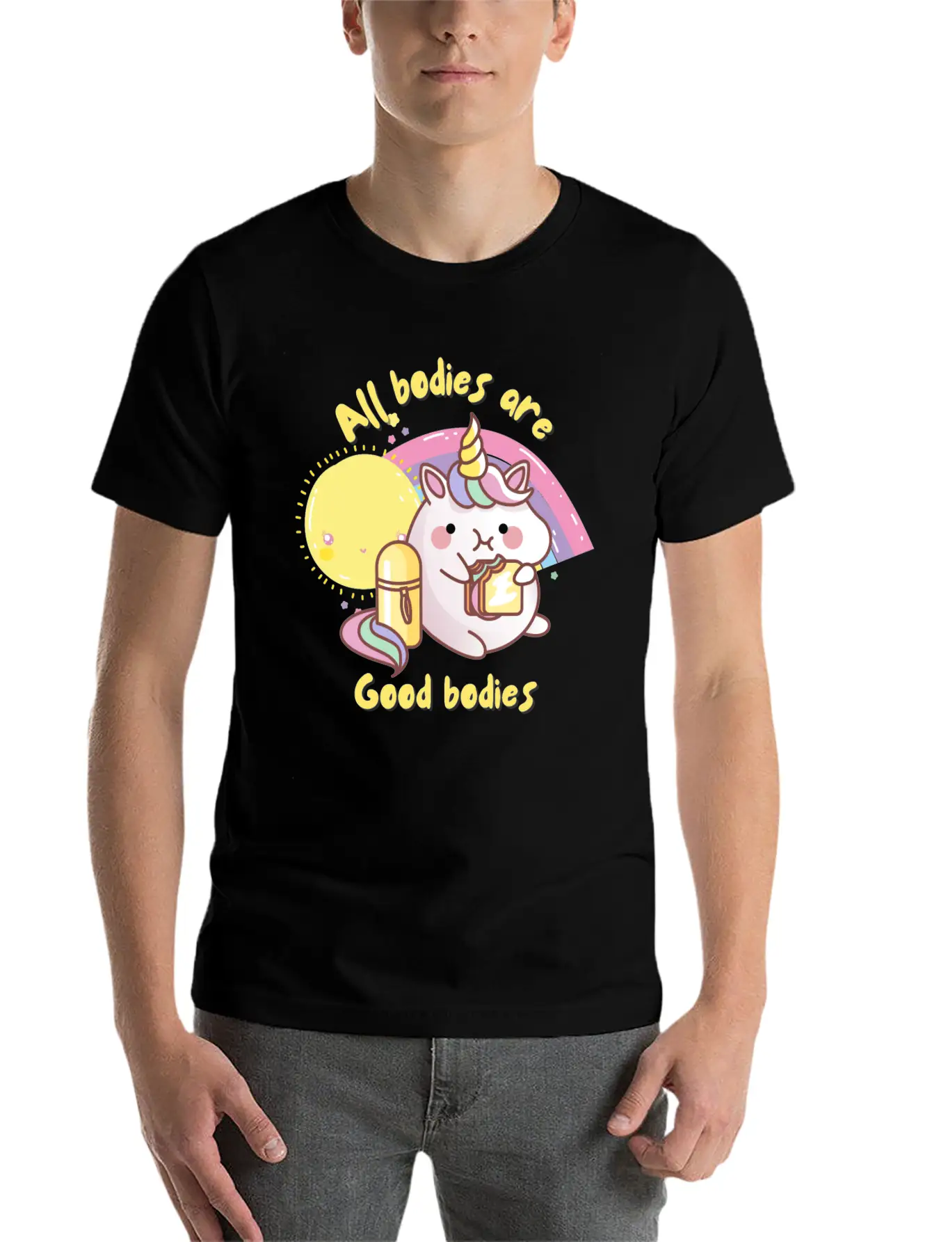 All Bodies Are Good Bodies, Funny Unicorn Unisex Casual T-Shirt – Clean Design For Daily Comfort