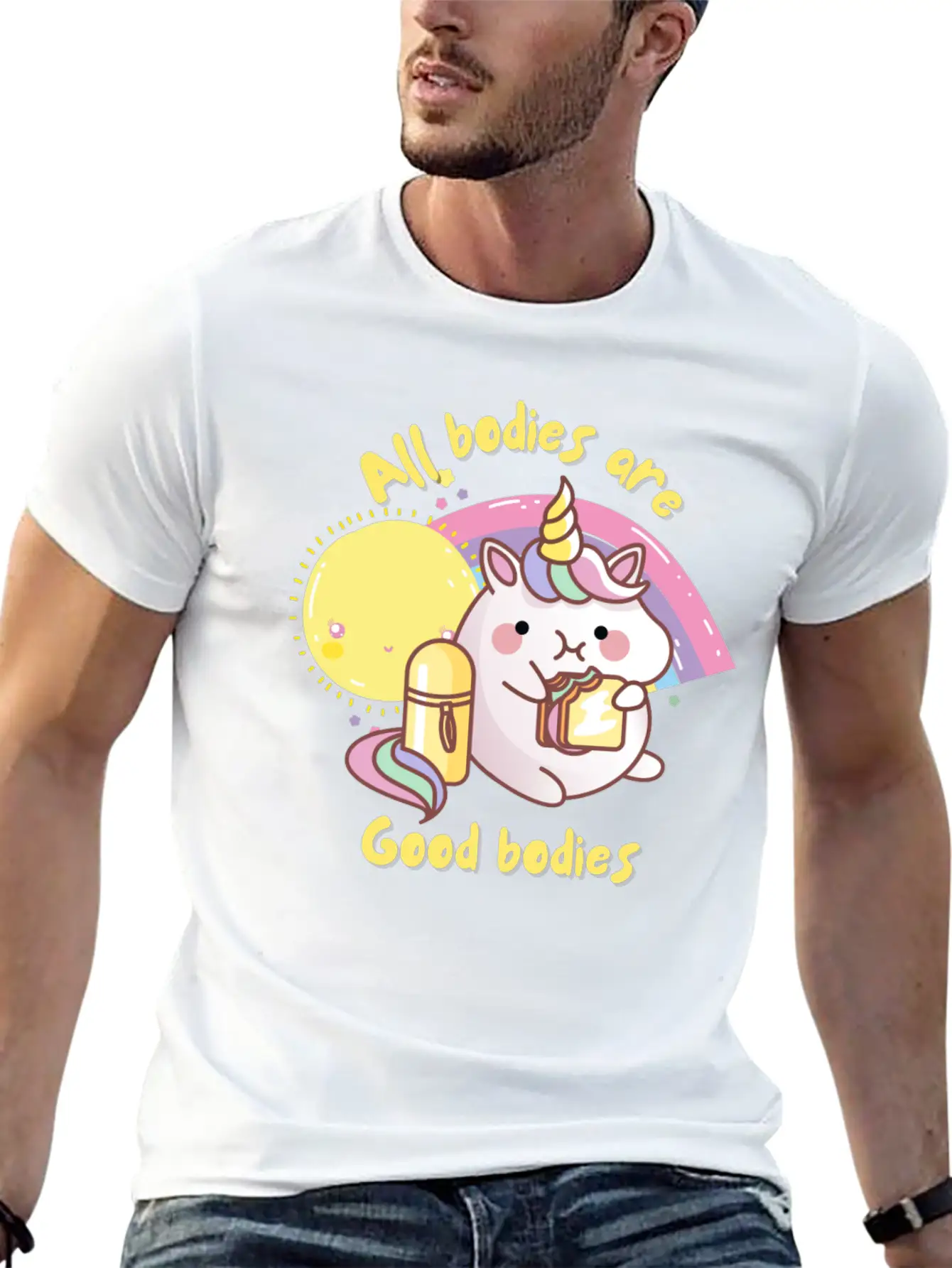 All Bodies Are Good Bodies, Funny Unicorn Unisex Casual T-Shirt – Clean Design For Daily Comfort