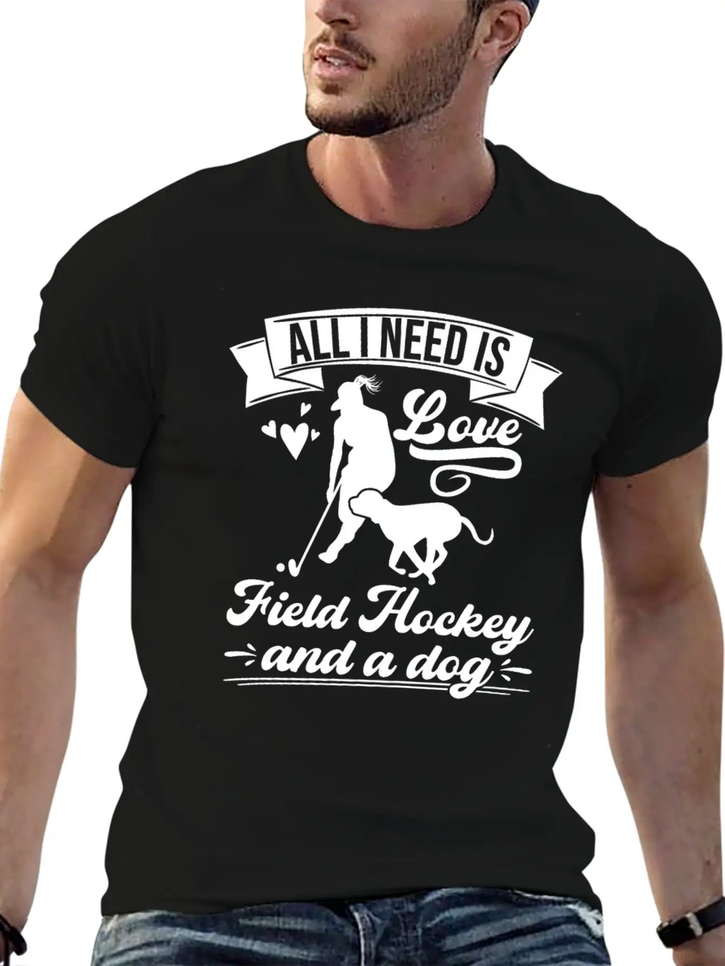 All I Need Love Field Hockey And A Dog Casual Graphic T-Shirt – Simple And Comfortable Daily Wear
