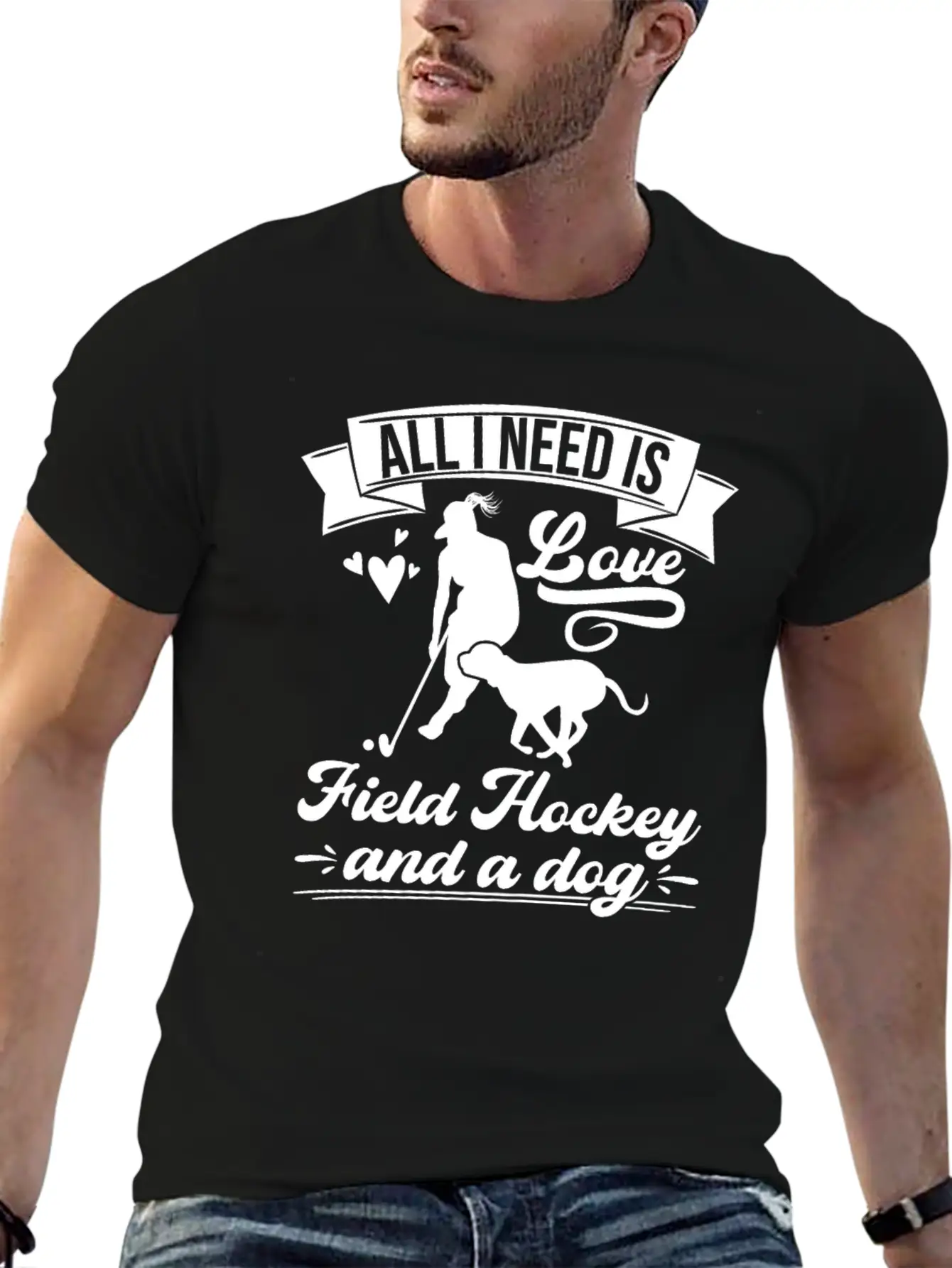All I Need Love Field Hockey And A Dog Casual Graphic T-Shirt – Simple And Comfortable Daily Wear