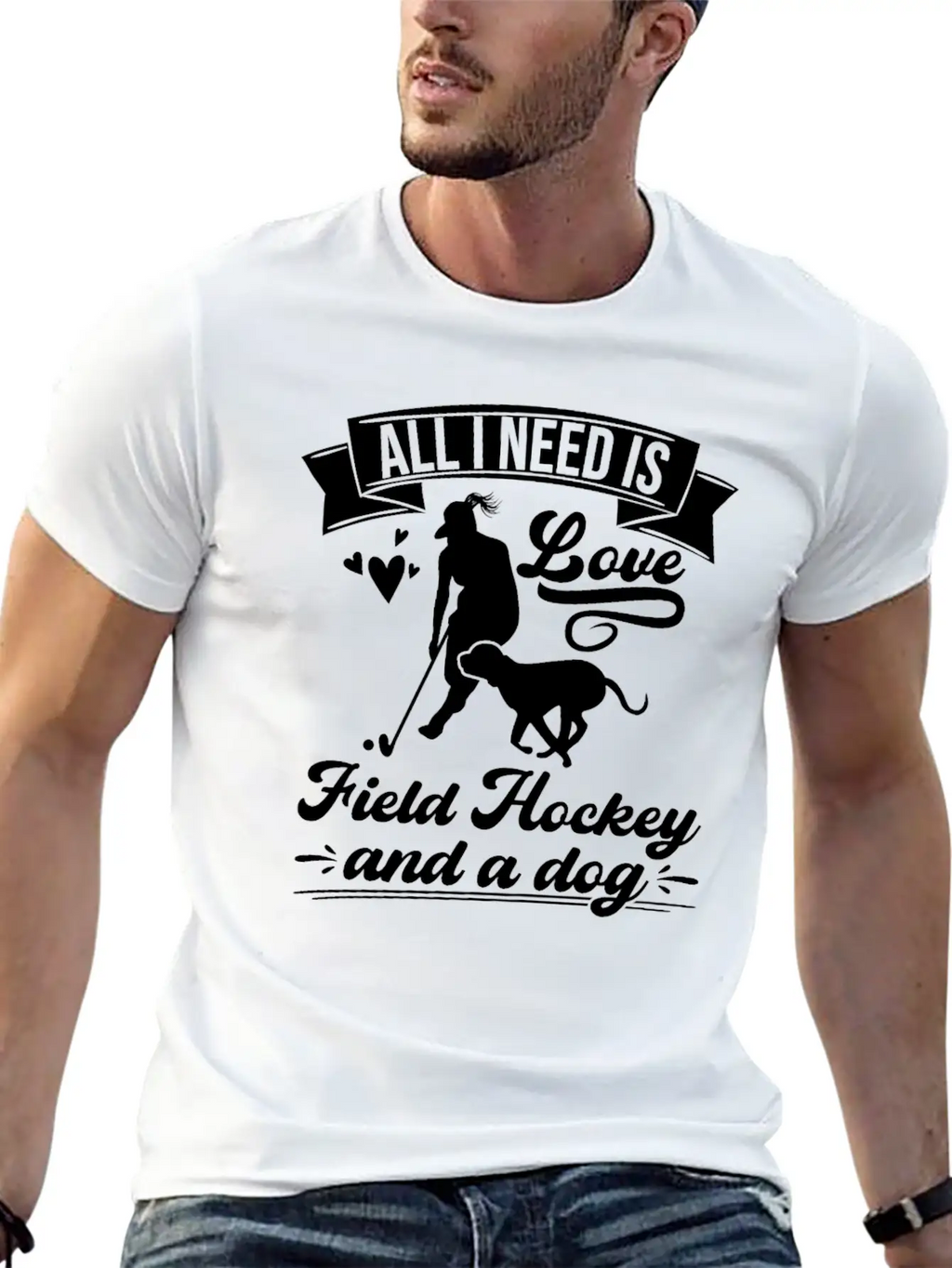 All I Need Love Field Hockey And A Dog Casual Graphic T-Shirt – Simple And Comfortable Daily Wear