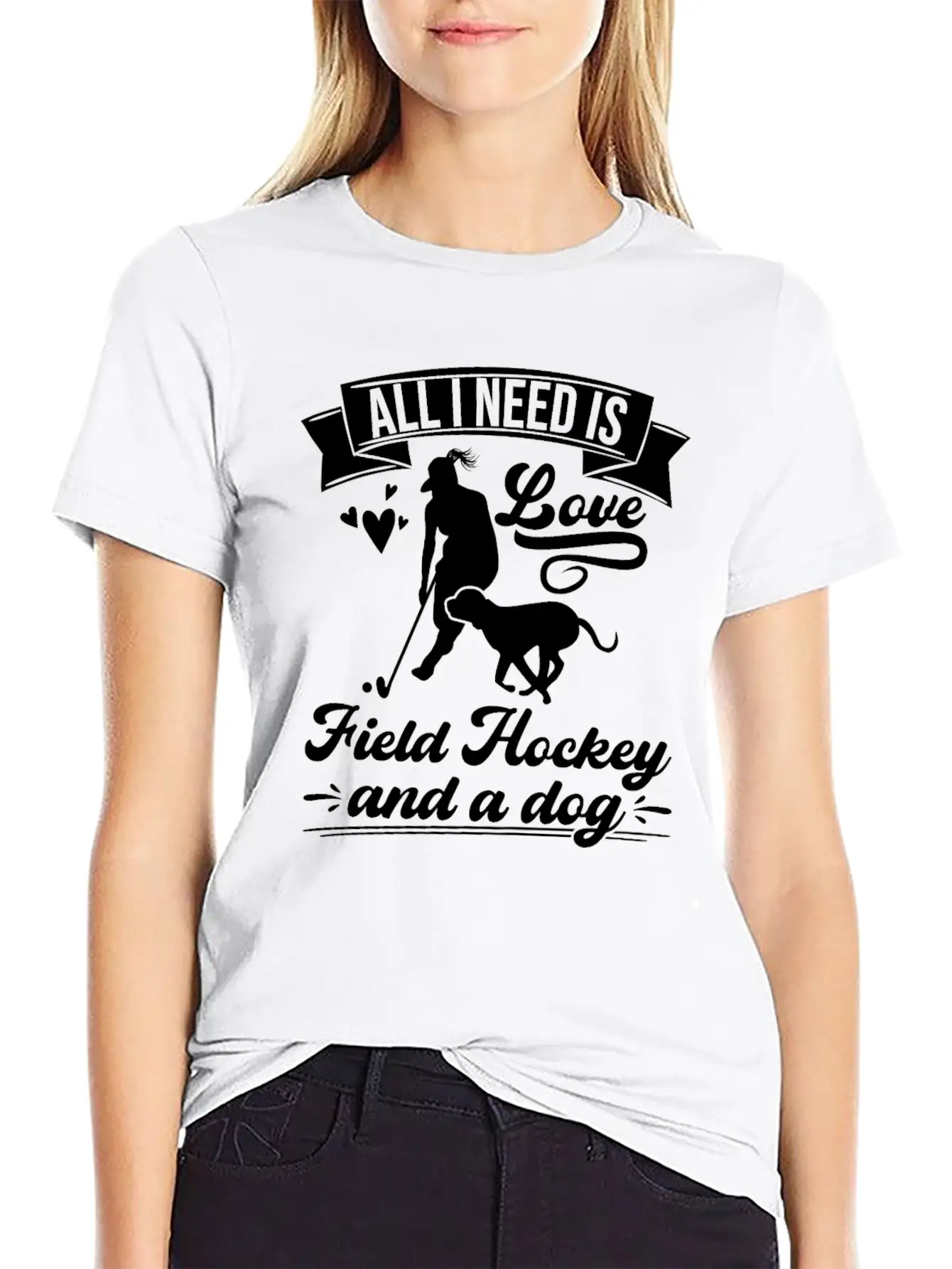 All I Need Love Field Hockey And A Dog Casual Graphic T-Shirt – Simple And Comfortable Daily Wear