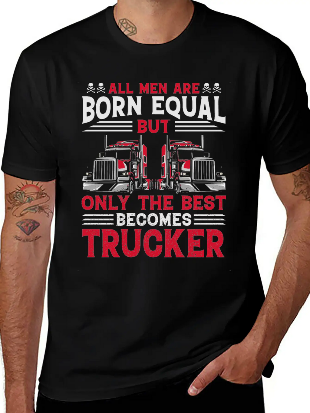 ALL MEN ARE BORN EQUAL BUT TRUCKRR Unisex Short Sleeve Soft Cotton T-Shirt – Casual Everyday Wear