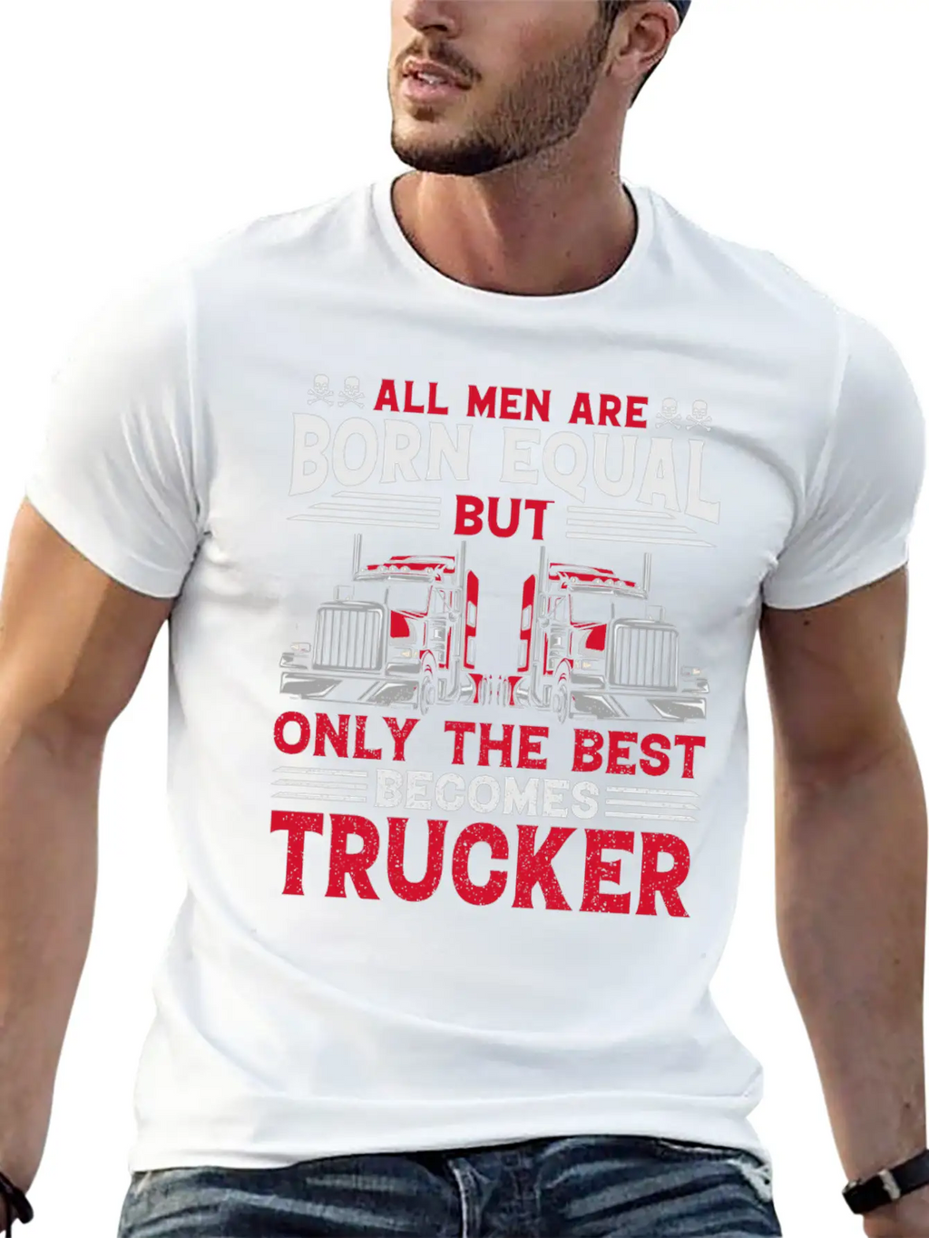 ALL MEN ARE BORN EQUAL BUT TRUCKRR Unisex Short Sleeve Soft Cotton T-Shirt – Casual Everyday Wear