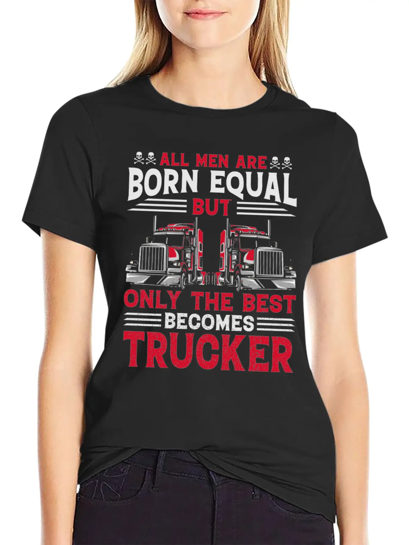 ALL MEN ARE BORN EQUAL BUT TRUCKRR Unisex Short Sleeve Soft Cotton T-Shirt – Casual Everyday Wear