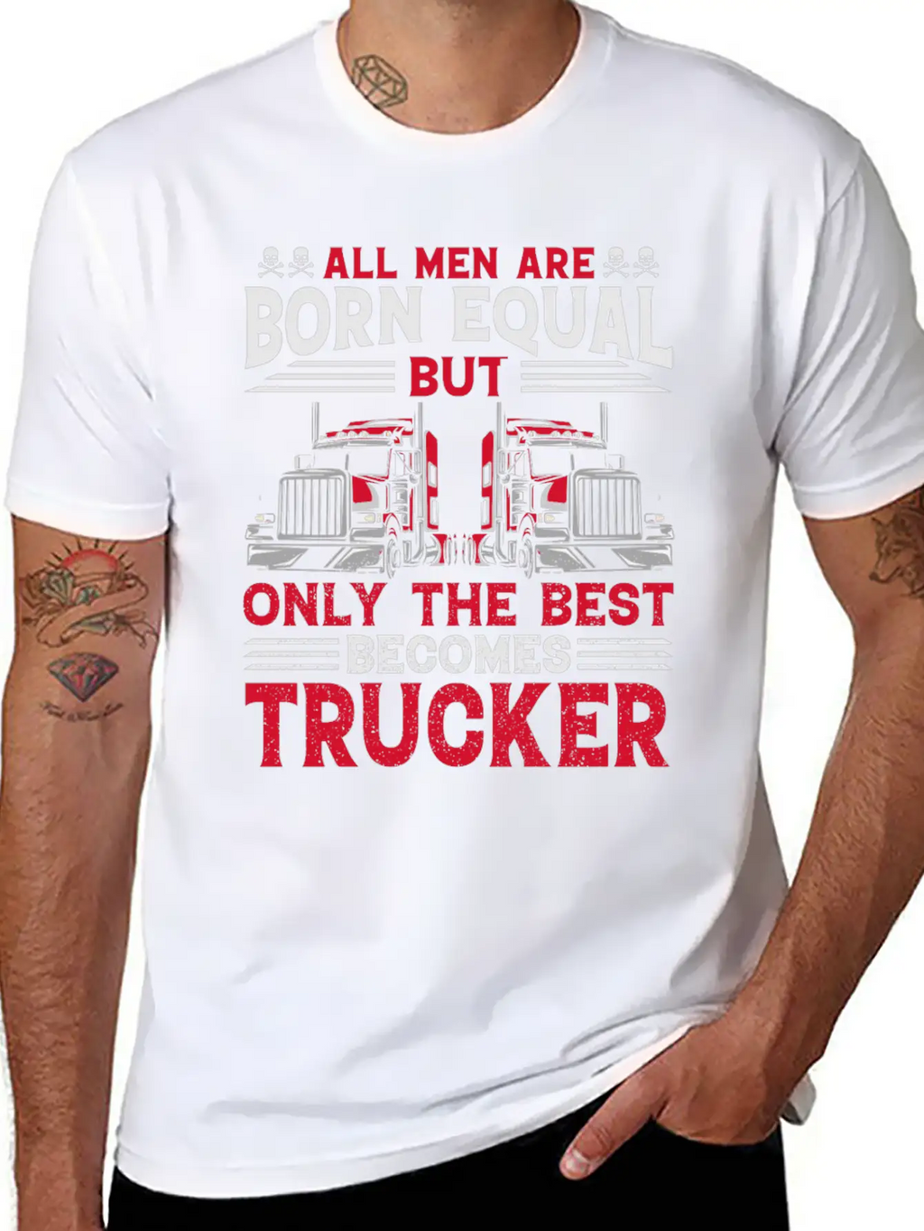 ALL MEN ARE BORN EQUAL BUT TRUCKRR Unisex Short Sleeve Soft Cotton T-Shirt – Casual Everyday Wear