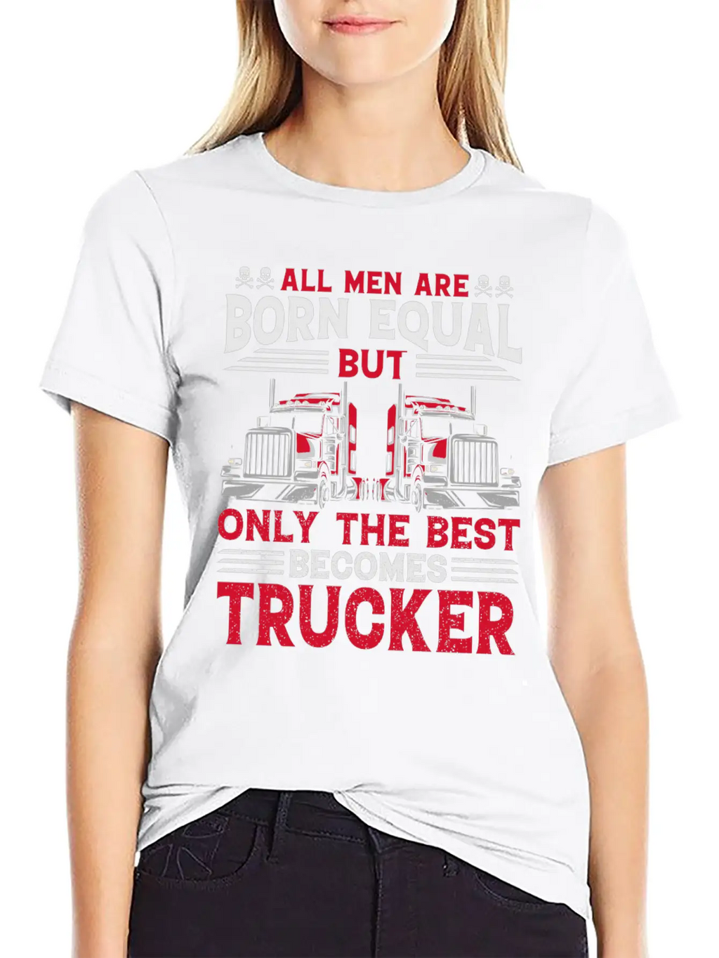 ALL MEN ARE BORN EQUAL BUT TRUCKRR Unisex Short Sleeve Soft Cotton T-Shirt – Casual Everyday Wear