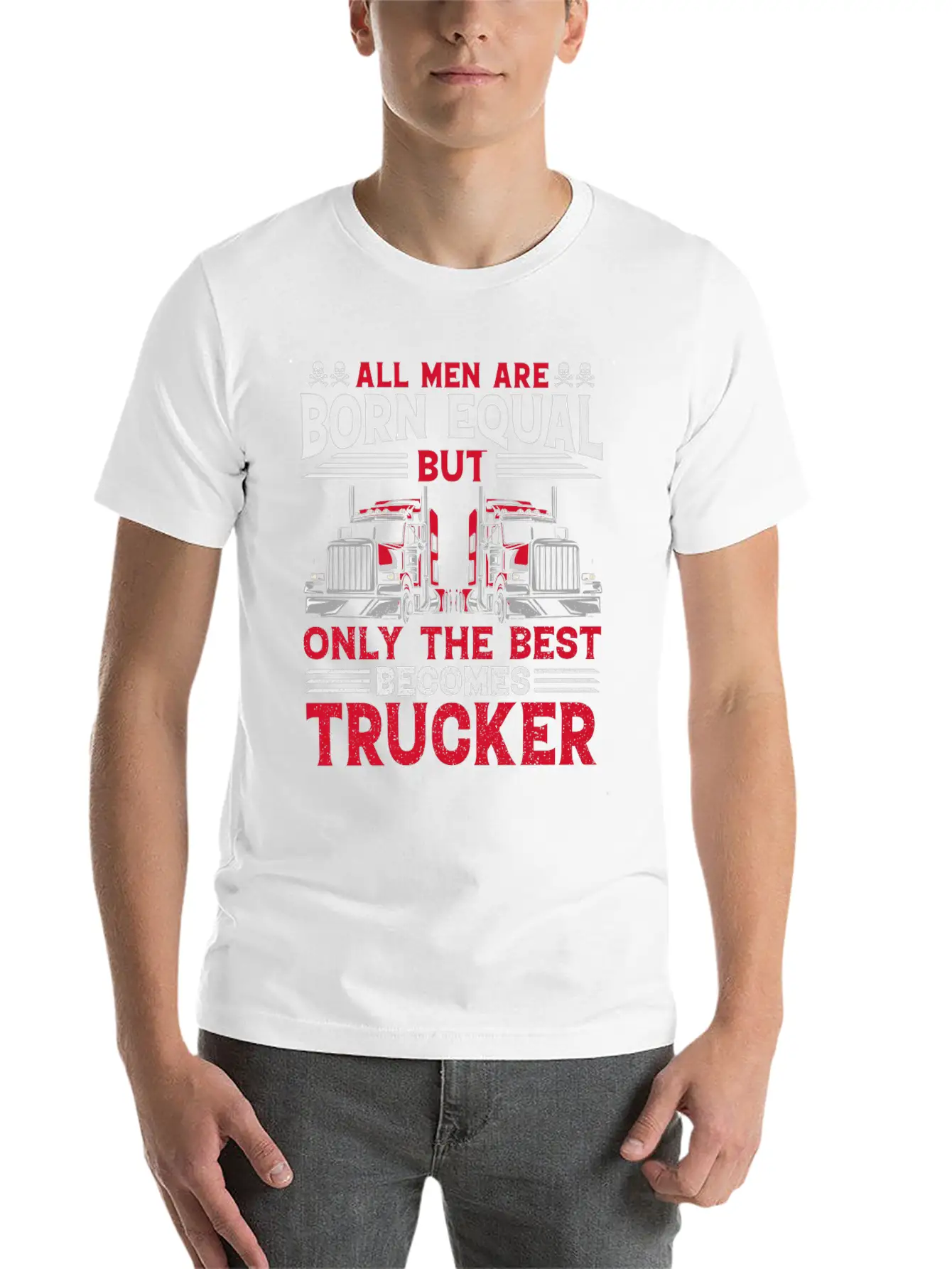 ALL MEN ARE BORN EQUAL BUT TRUCKRR Unisex Short Sleeve Soft Cotton T-Shirt – Casual Everyday Wear