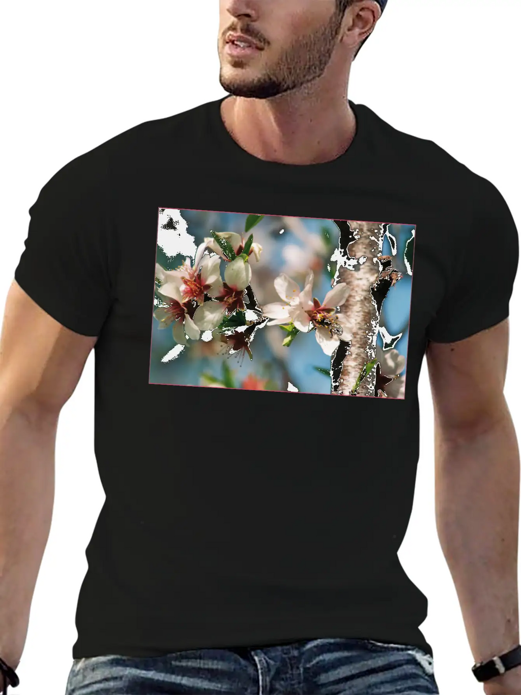 Almond Blossom With Bees On The Tree In Mallorca Casual Graphic T-Shirt – Simple And Comfortable Daily Wear