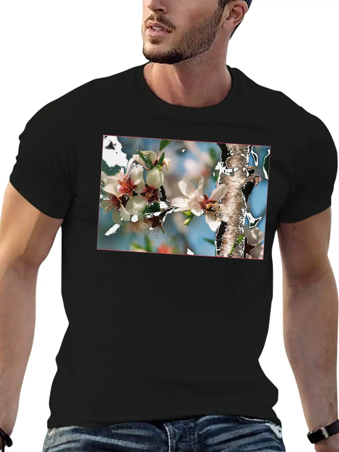 Almond Blossom With Bees On The Tree In Mallorca Casual Graphic T-Shirt – Simple And Comfortable Daily Wear