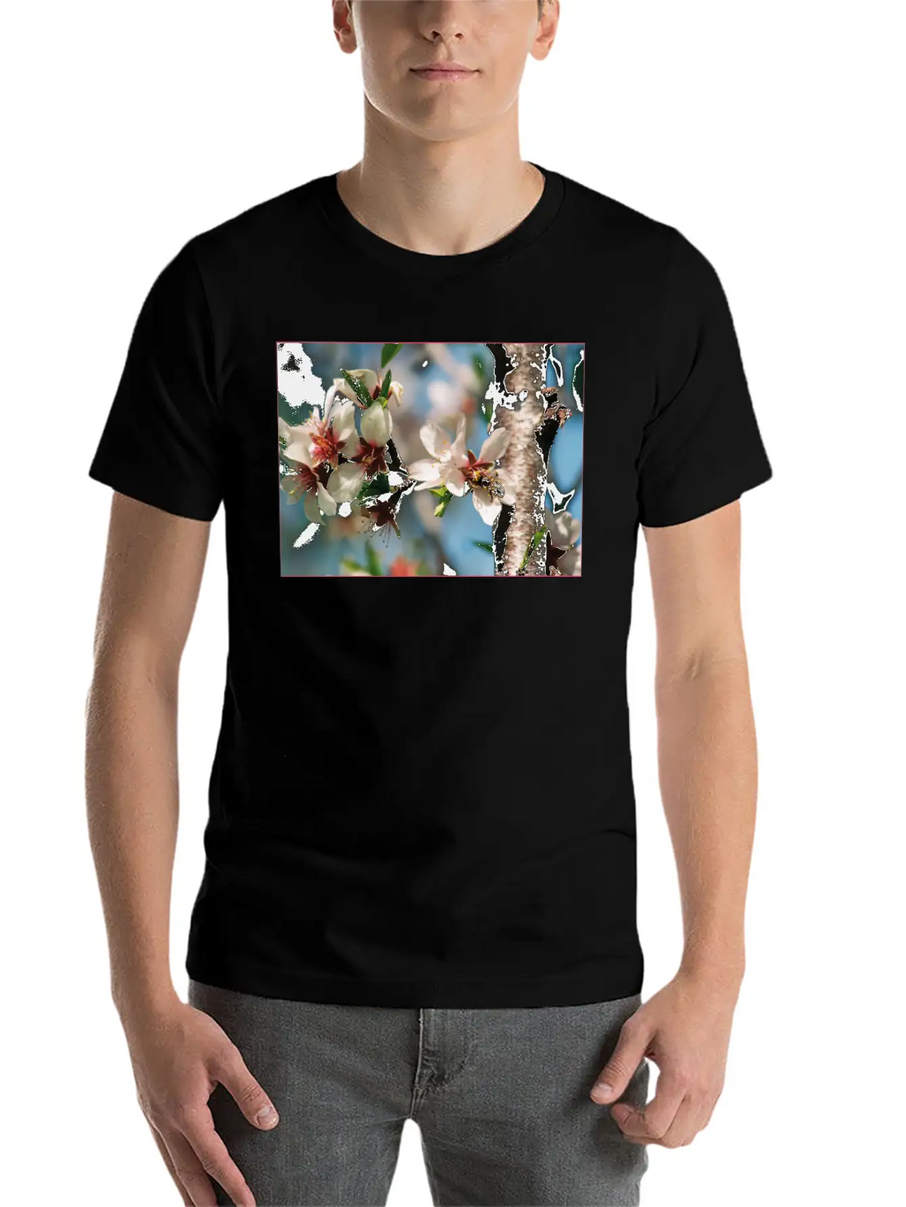 Almond Blossom With Bees On The Tree In Mallorca Casual Graphic T-Shirt – Simple And Comfortable Daily Wear