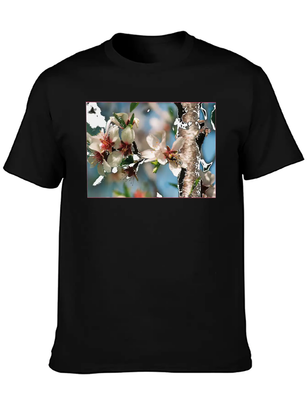 Almond Blossom With Bees On The Tree In Mallorca Casual Graphic T-Shirt – Simple And Comfortable Daily Wear