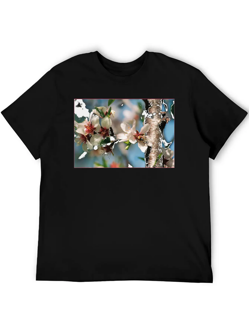 Almond Blossom With Bees On The Tree In Mallorca Casual Graphic T-Shirt – Simple And Comfortable Daily Wear