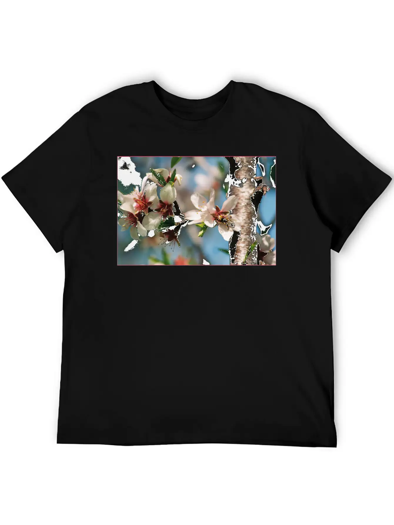 Almond Blossom With Bees On The Tree In Mallorca Casual Graphic T-Shirt – Simple And Comfortable Daily Wear