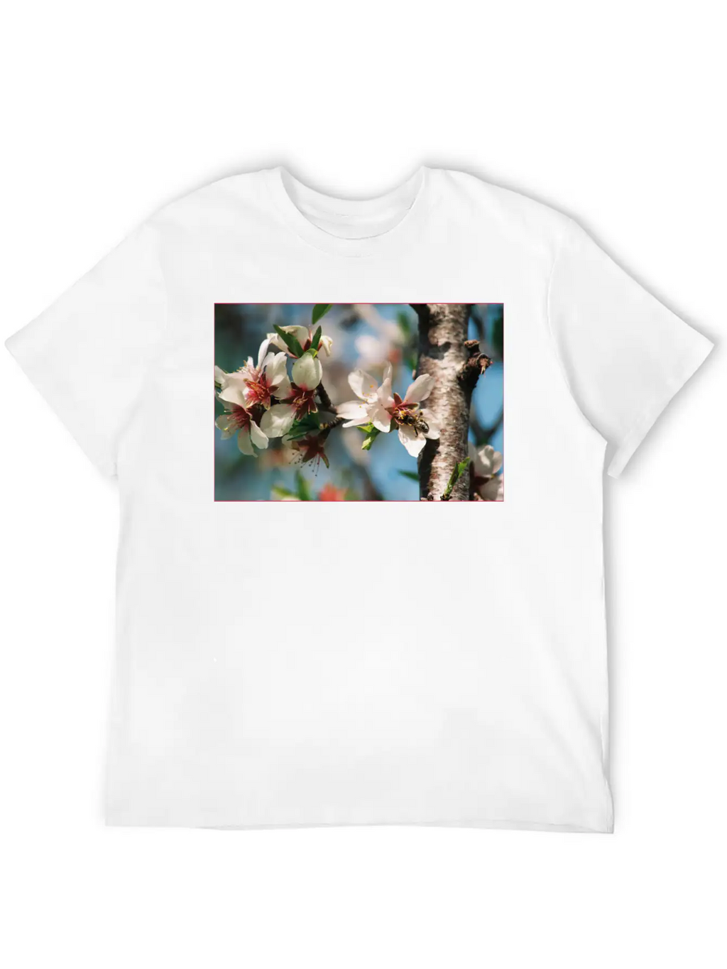 Almond Blossom With Bees On The Tree In Mallorca Casual Graphic T-Shirt – Simple And Comfortable Daily Wear