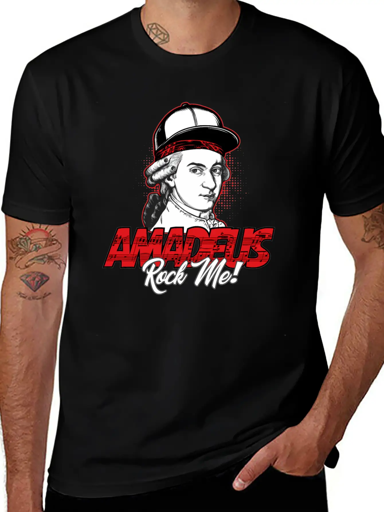 Amadeus Rock Me | Wolfgang Amadeus Mozart Classic Stylish Everyday T-Shirt – Unisex Basic Cotton Tee