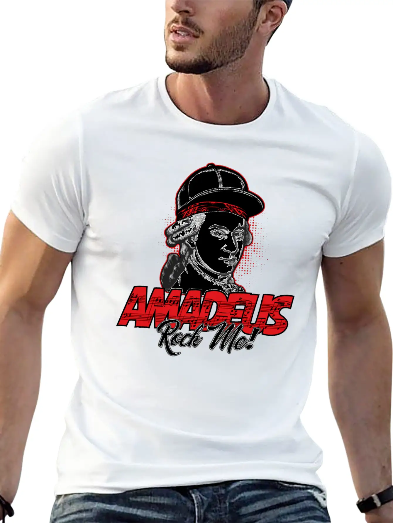 Amadeus Rock Me | Wolfgang Amadeus Mozart Classic Stylish Everyday T-Shirt – Unisex Basic Cotton Tee