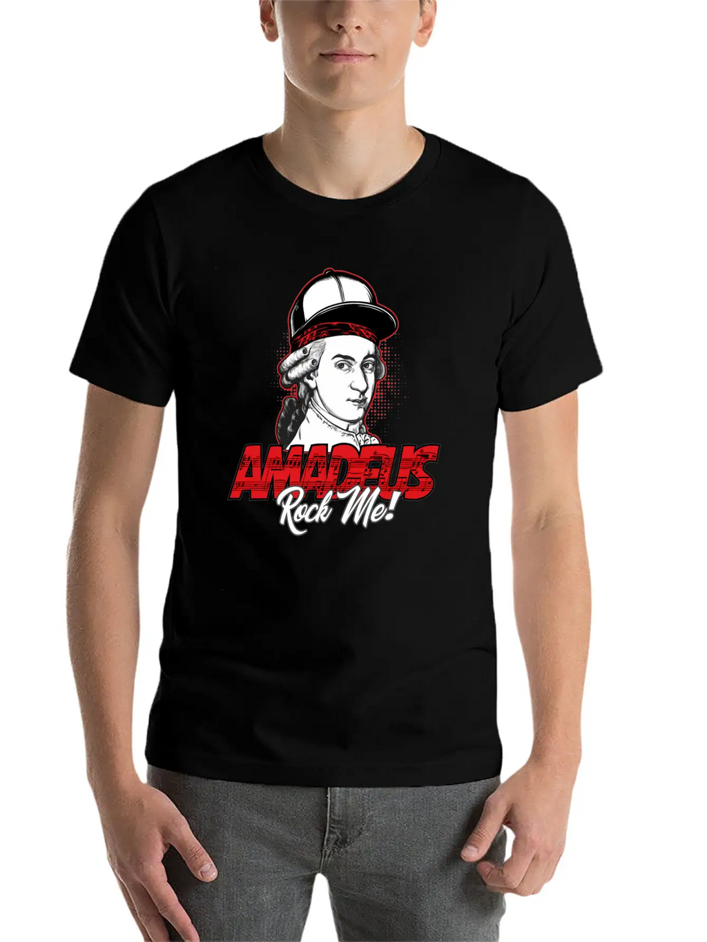 Amadeus Rock Me | Wolfgang Amadeus Mozart Classic Stylish Everyday T-Shirt – Unisex Basic Cotton Tee