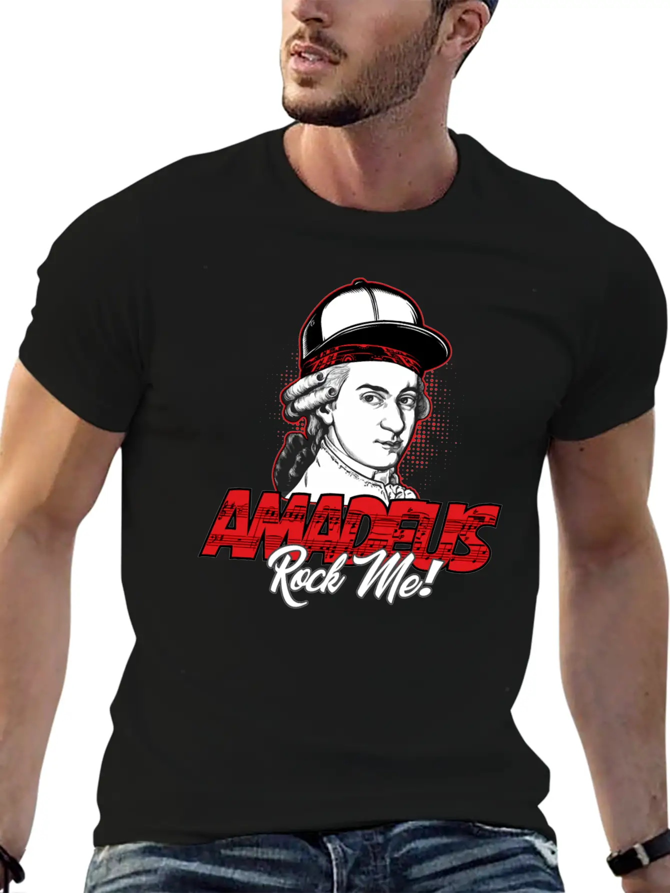 Amadeus Rock Me | Wolfgang Amadeus Mozart Classic Stylish Everyday T-Shirt – Unisex Basic Cotton Tee