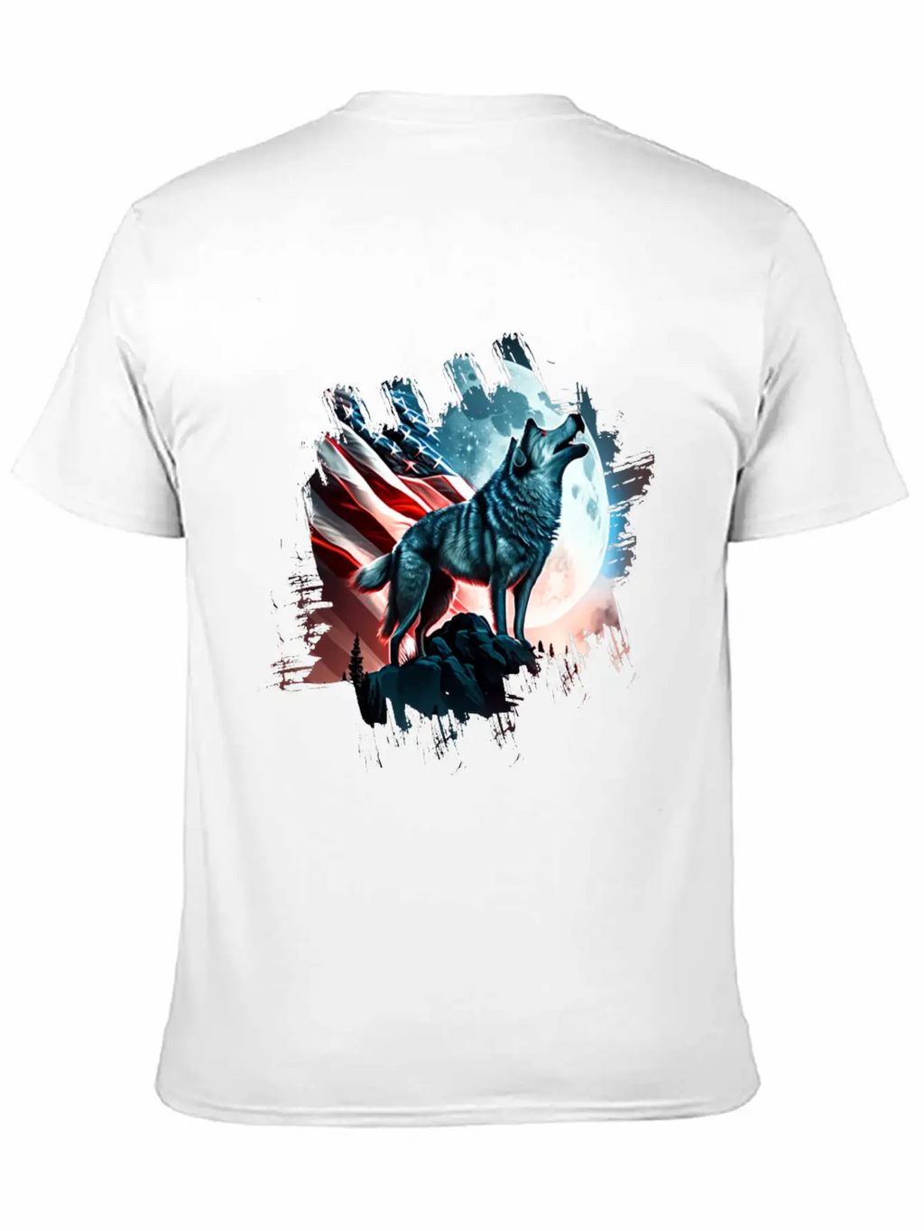 America Wolf Under Moon With American Flag Unisex Short Sleeve Soft Cotton T-Shirt – Casual Everyday Wear