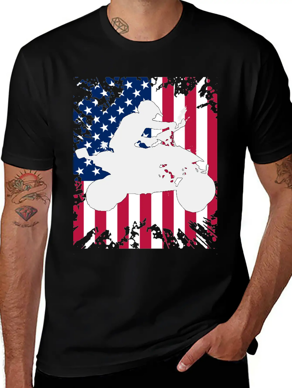 American Flag ATV Silhouette - Four Wheeling Idea Unisex Short Sleeve Soft Cotton T-Shirt – Casual Everyday Wear