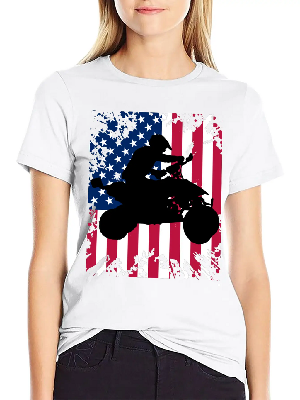 American Flag ATV Silhouette - Four Wheeling Idea Unisex Short Sleeve Soft Cotton T-Shirt – Casual Everyday Wear