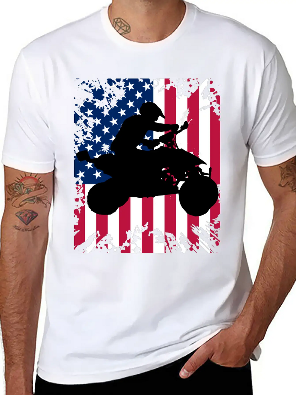 American Flag ATV Silhouette - Four Wheeling Idea Unisex Short Sleeve Soft Cotton T-Shirt – Casual Everyday Wear
